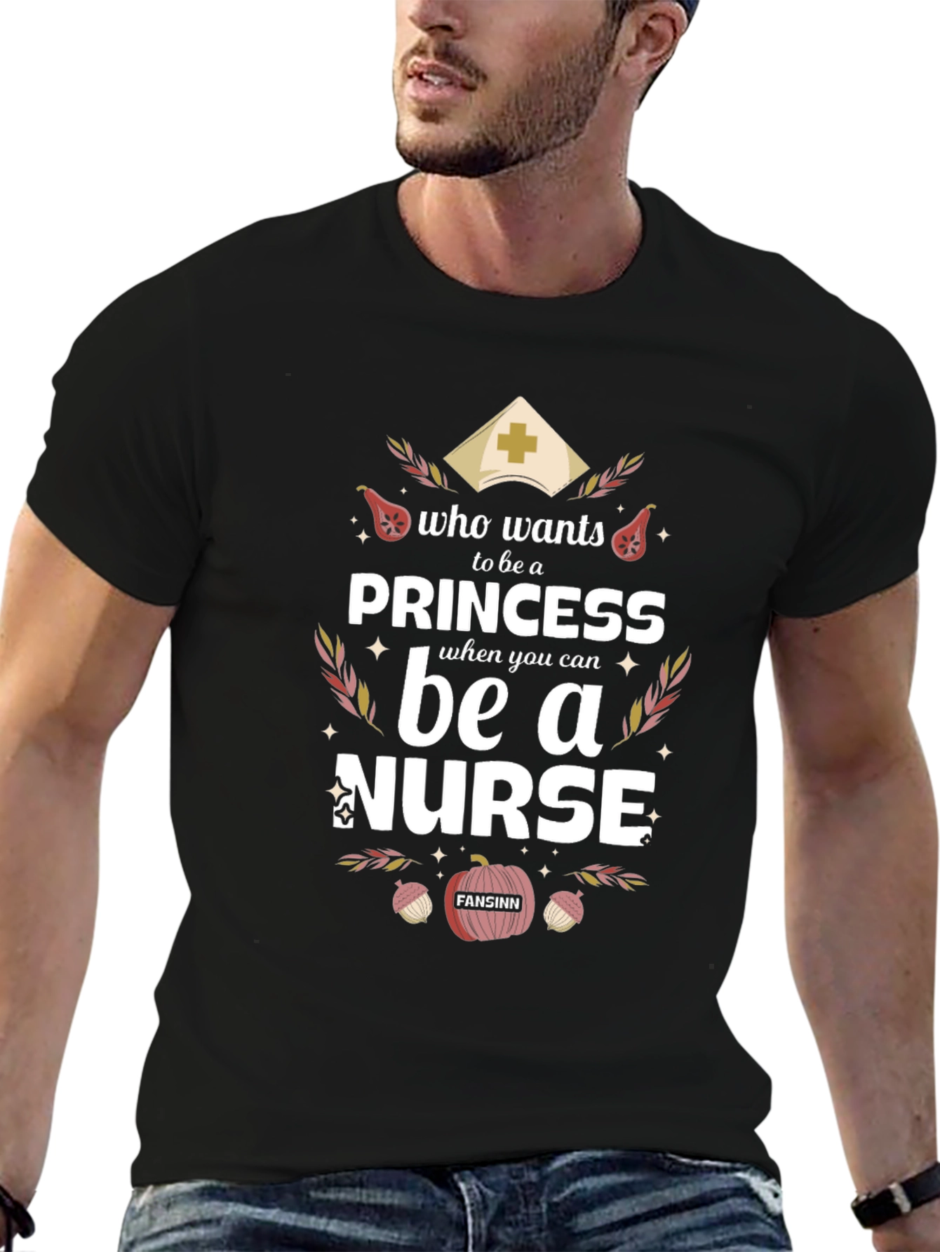 Black Princess Nurse Graphic Tee - Black Cotton T-Shirt view 6