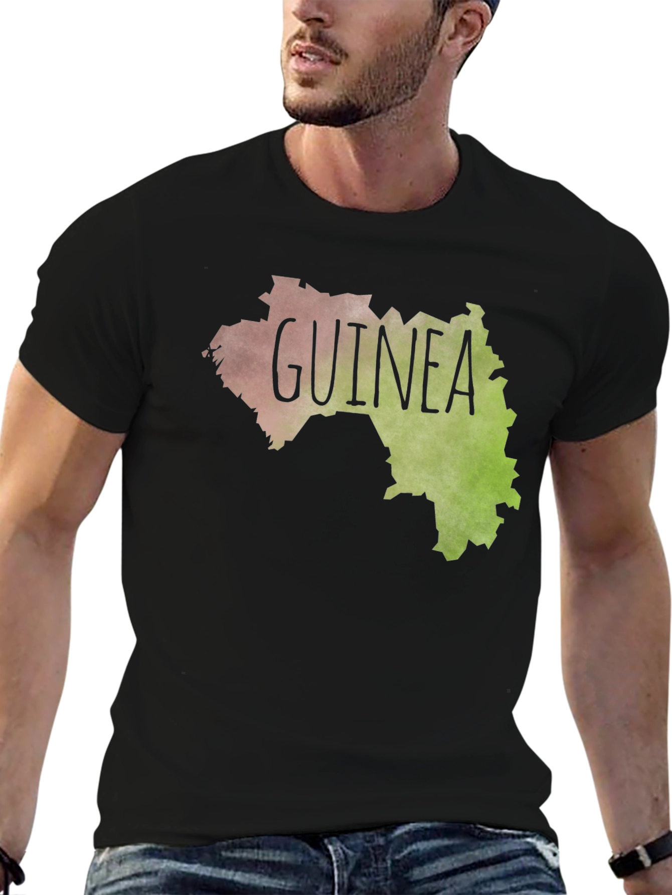 Black Guinea Map Graphic Tee - Black Unisex T-Shirt view 6