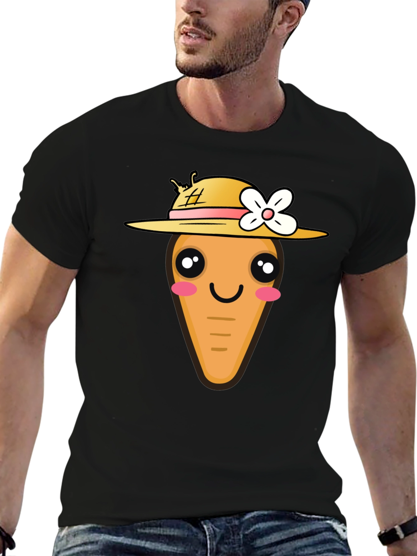 Black Cute Carrot T-Shirt - Funny Cartoon Tee view 6
