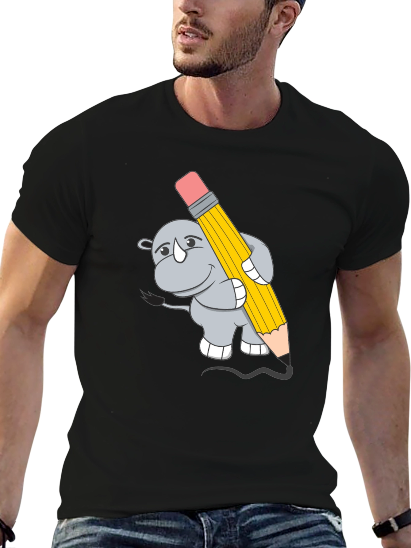 Black Rhino Artist Tee - Cartoon Animal Graphic T-Shirt view 6