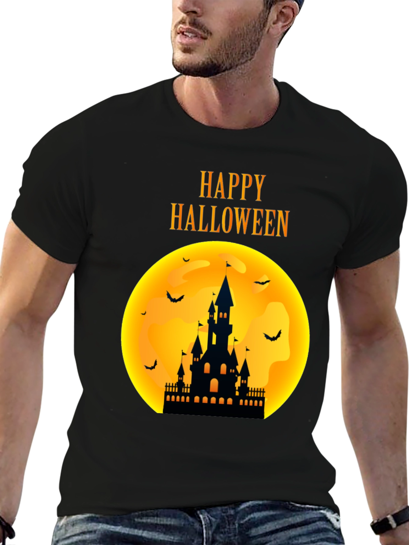 Black Happy Halloween Castle T-Shirt view 6