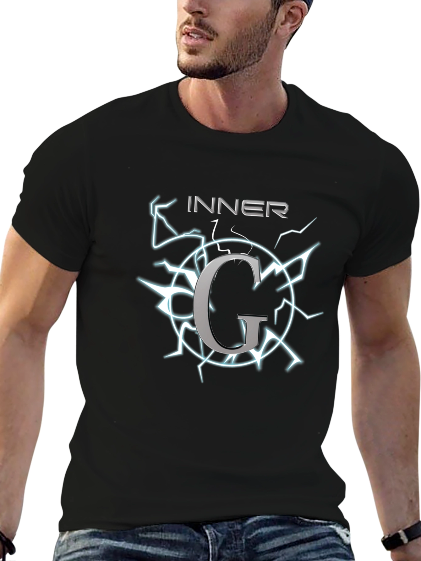 Black Inner G Graphic T-Shirt - Black Cotton Tee view 6