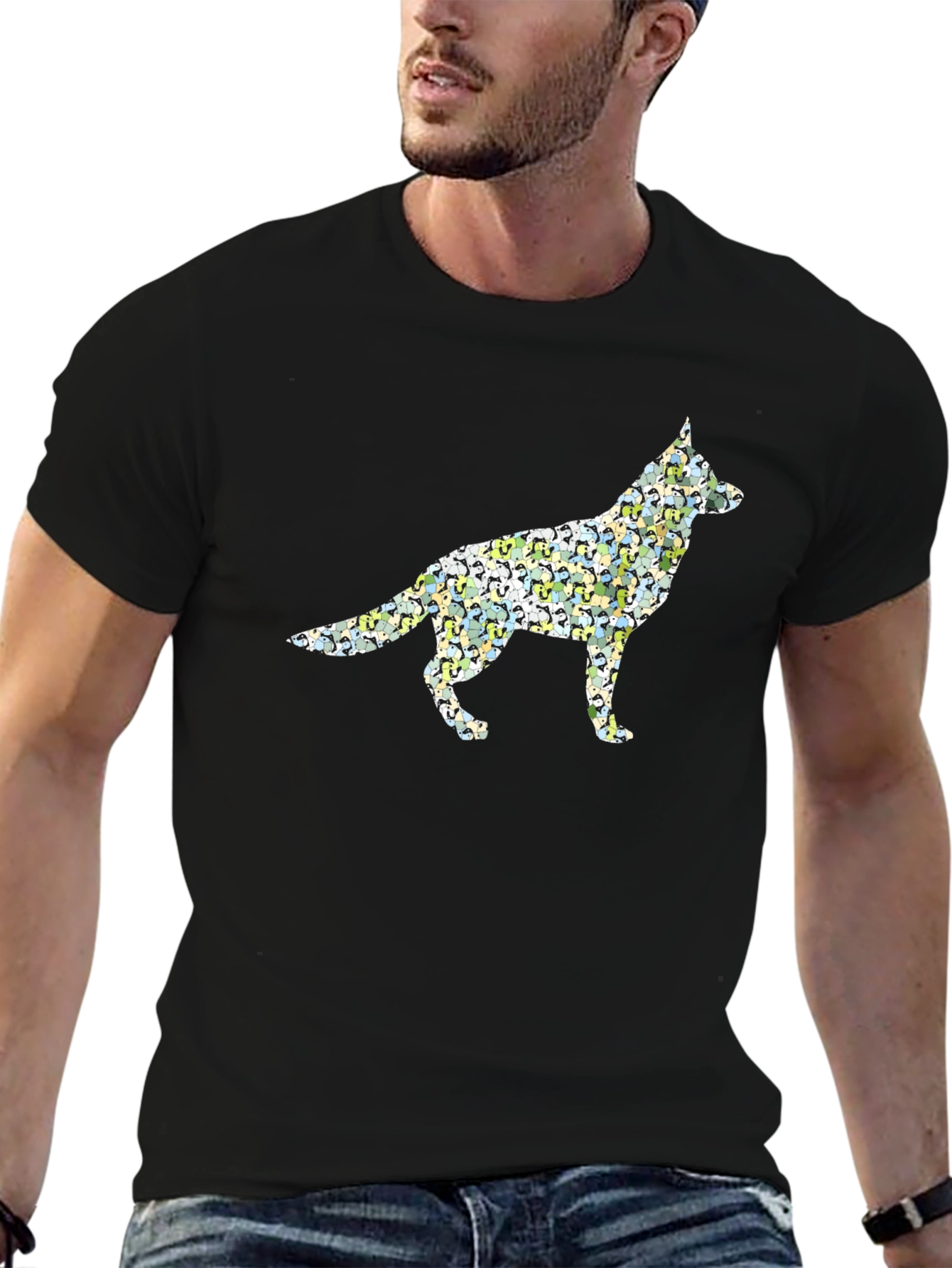 Black Dog Breed Silhouette Men's Black T-Shirt view 6