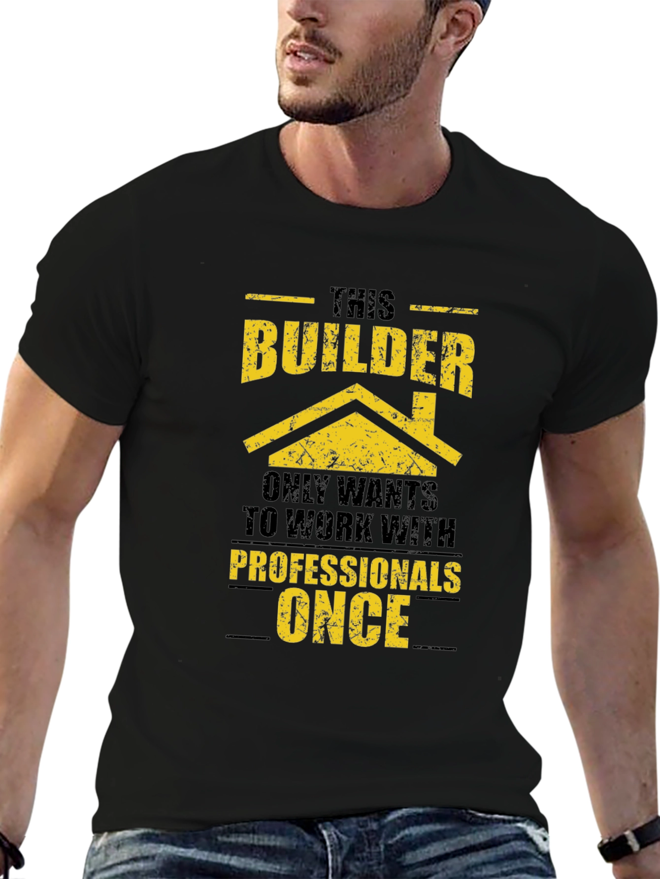 Black Builder Humor T-Shirt - Professional Work Only Once view 6