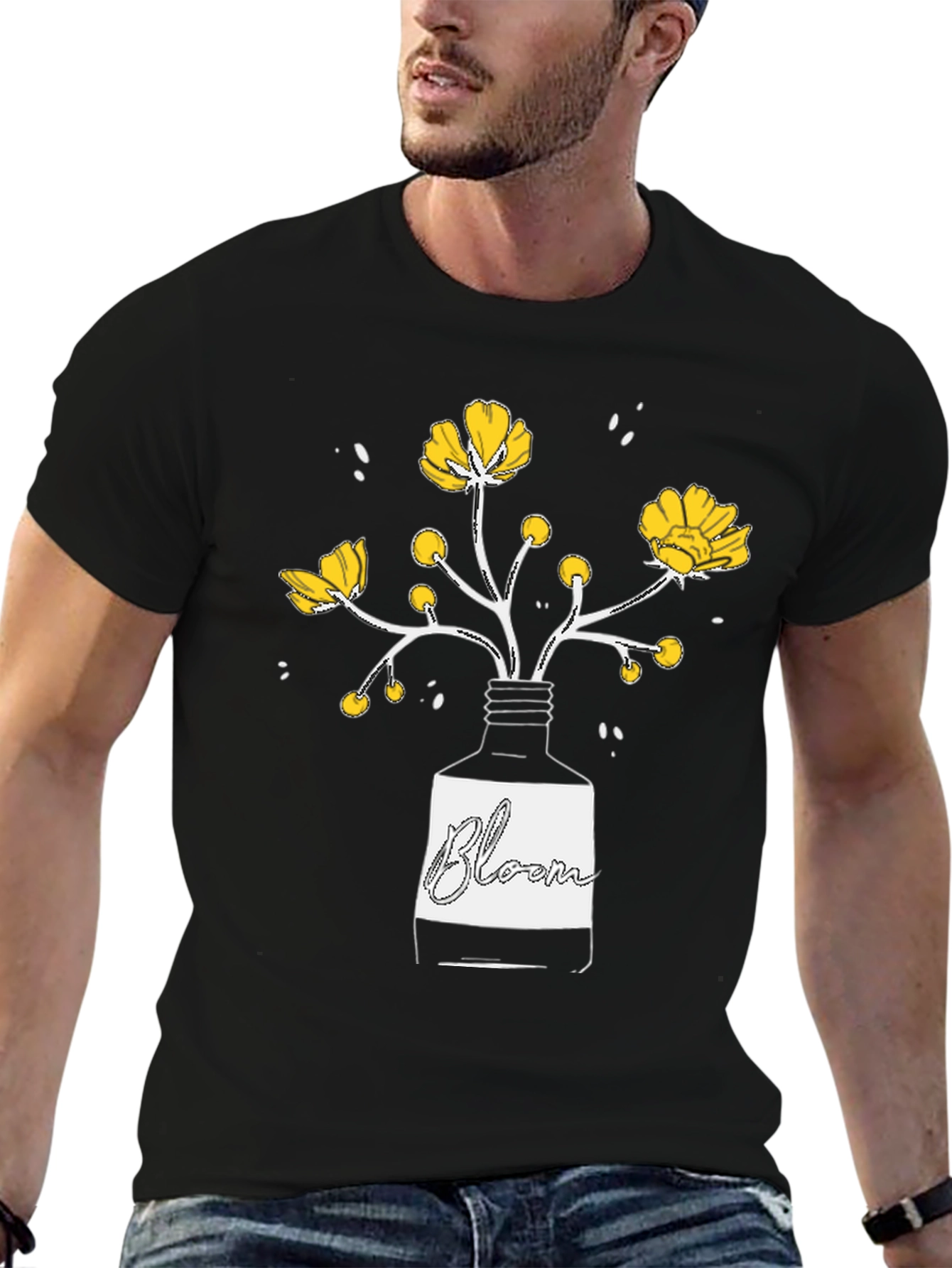 Black Bloom Graphic T-Shirt - Black Cotton Tee view 6