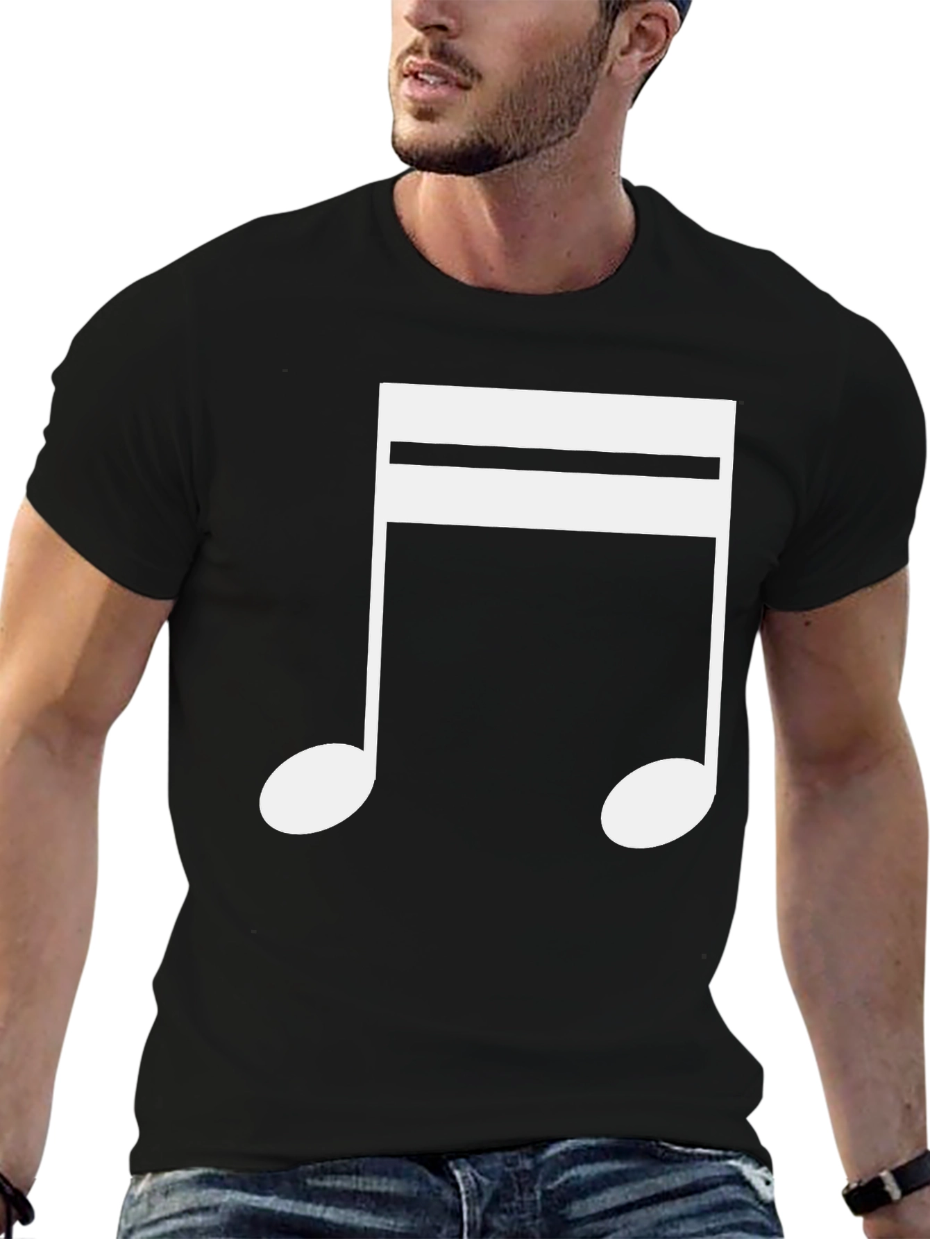 Black Music Note Graphic Tee - Black Cotton T-Shirt view 6