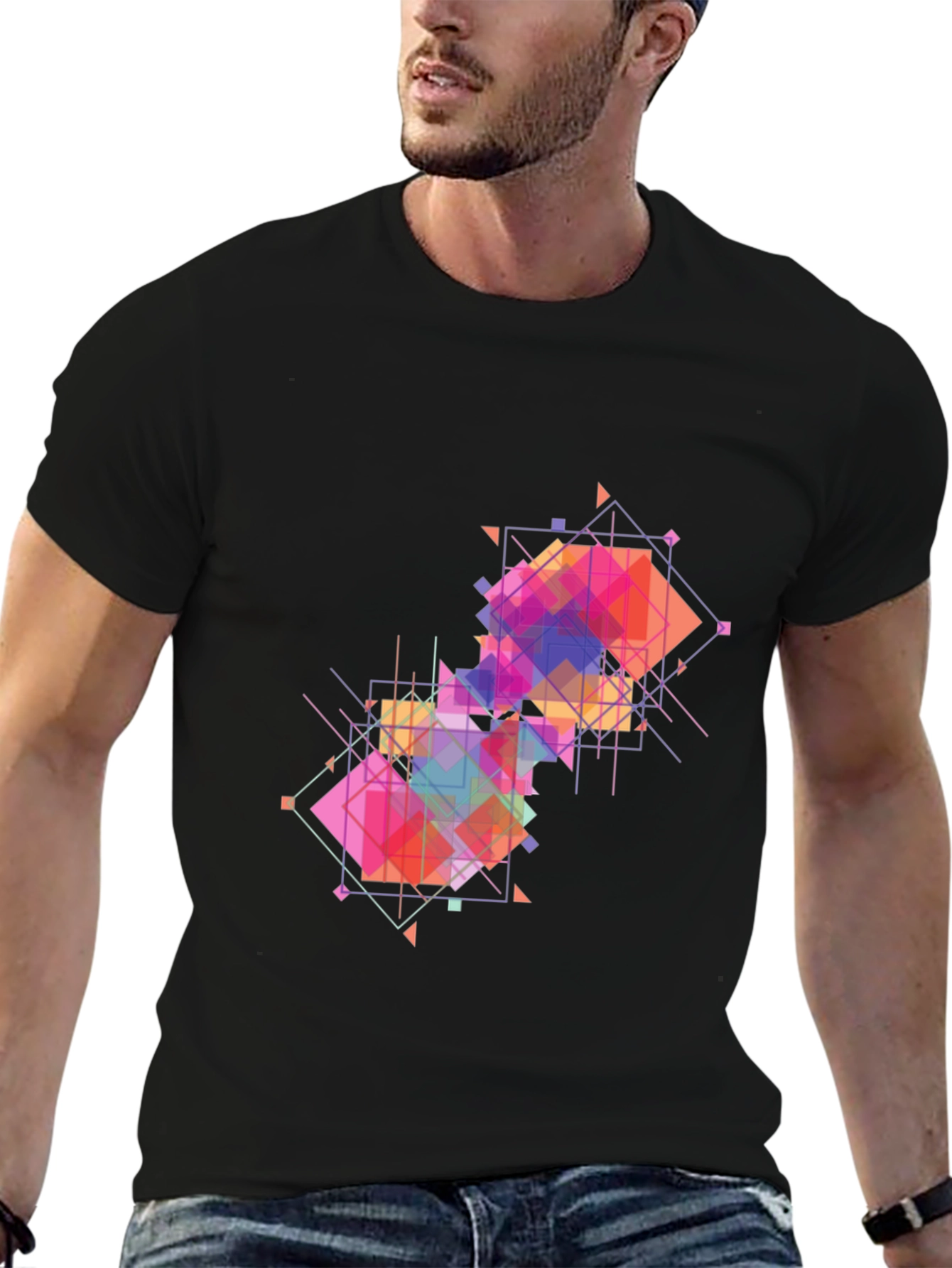 Black Geometric Pattern Graphic Tee - Modern Art Shirt view 6