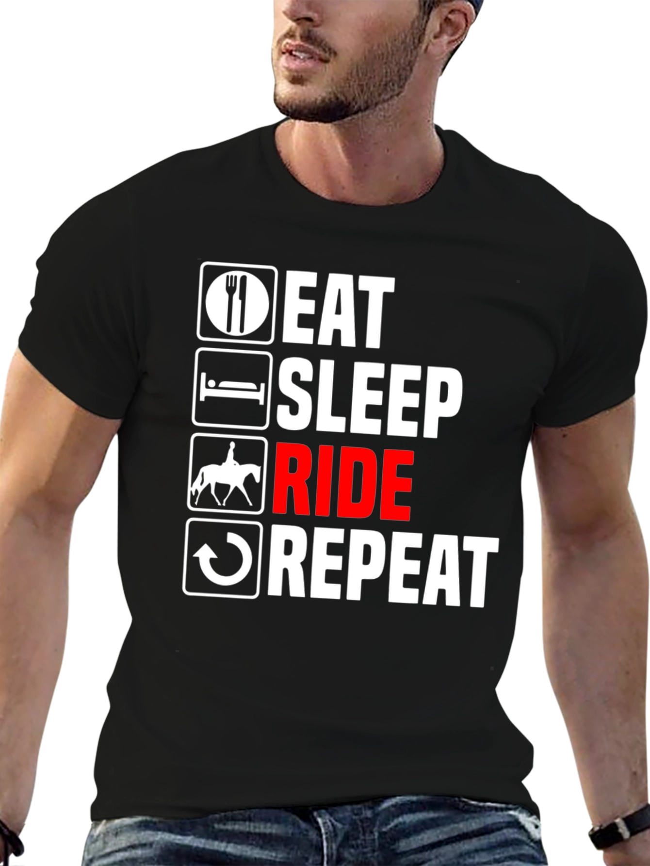 Black Eat Sleep Ride Repeat T-Shirt - Equestrian Life Tee view 6