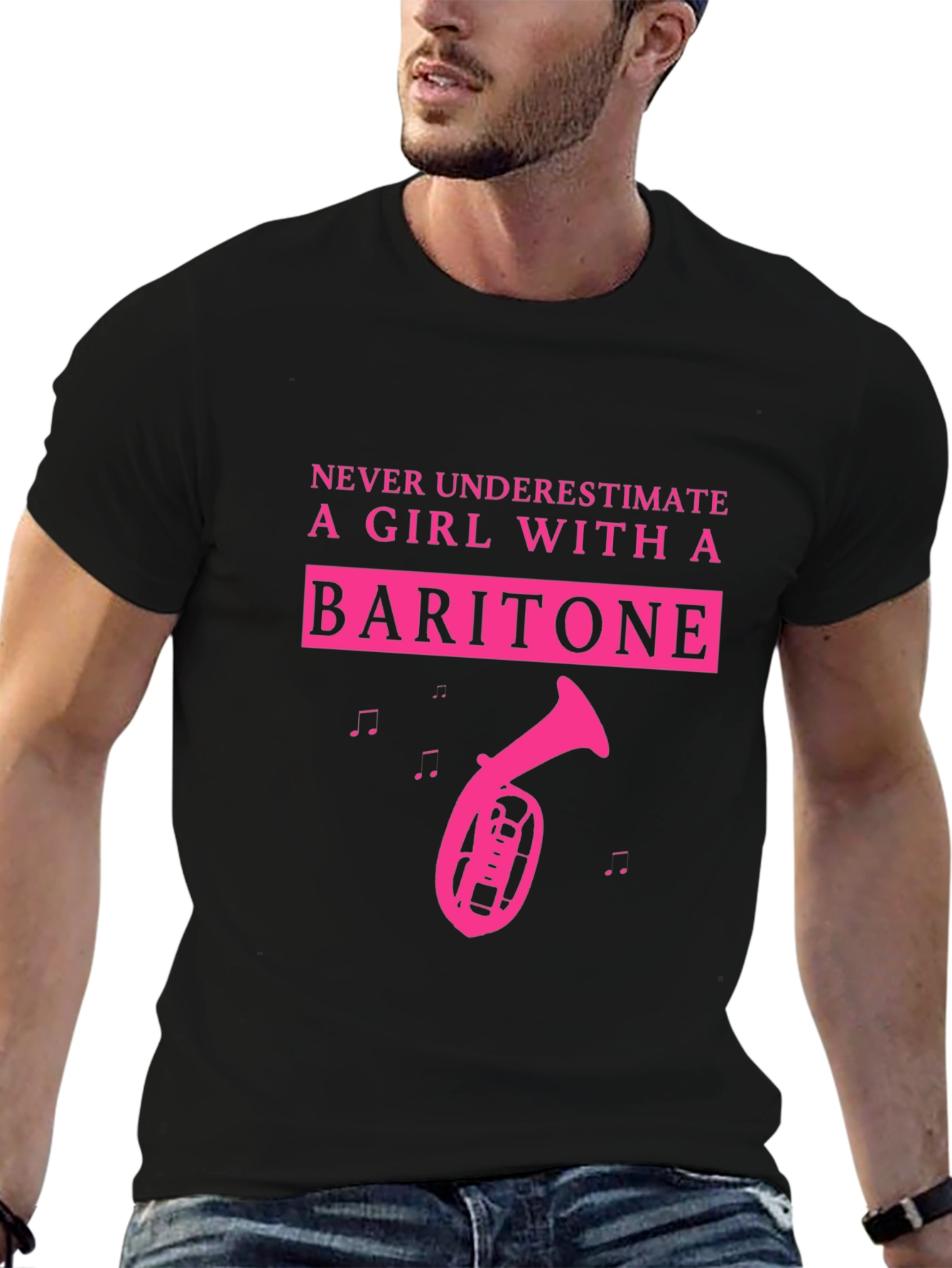 Black Baritone Girl T-Shirt - Musical Instrument Tee view 6