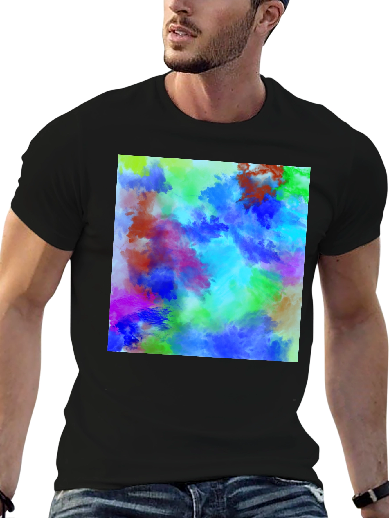 Black Vibrant Abstract Art T-Shirt - Colorful Graphic Tee view 6