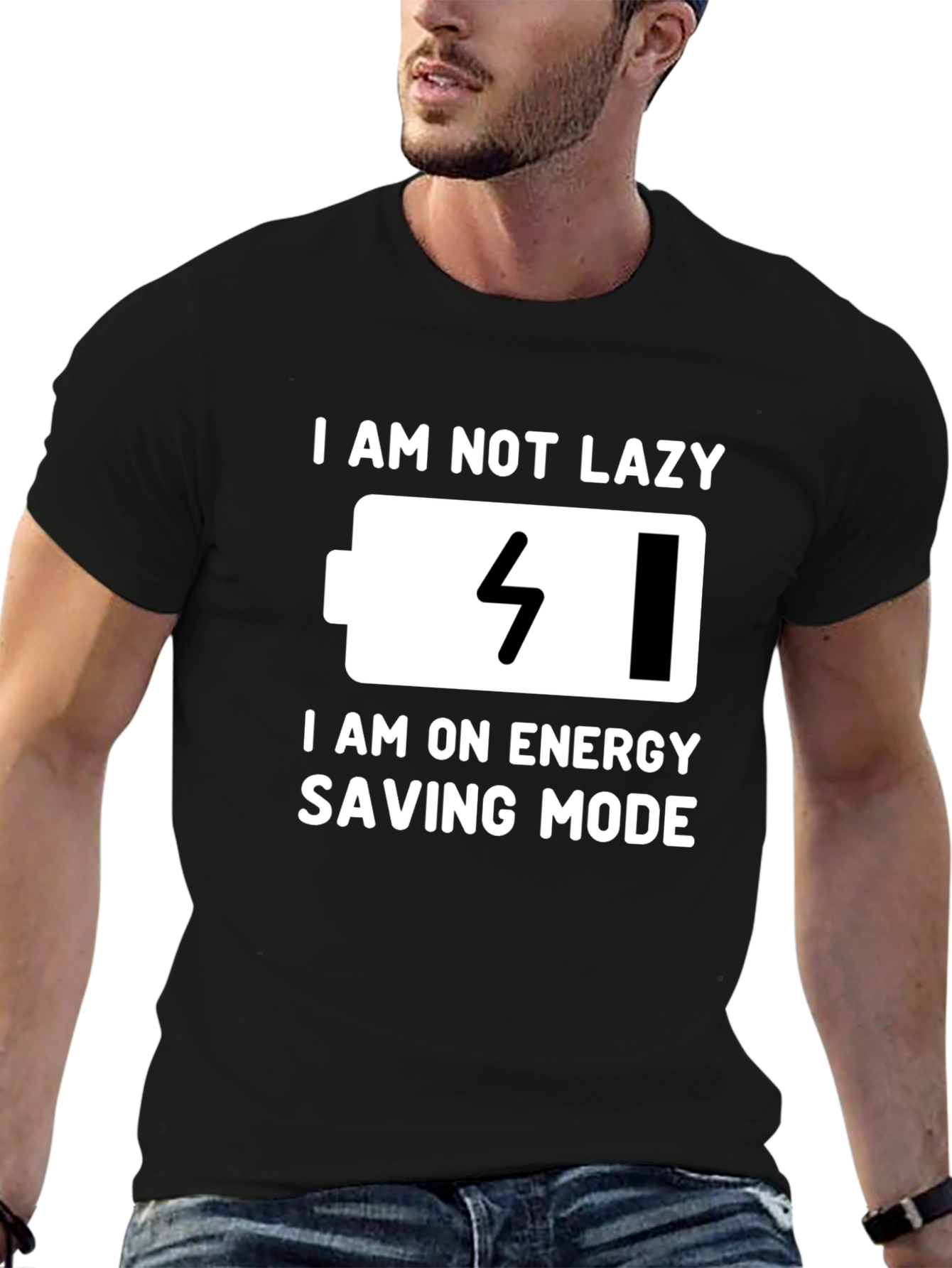 Black Funny Energy Saving Mode Graphic Tee view 6