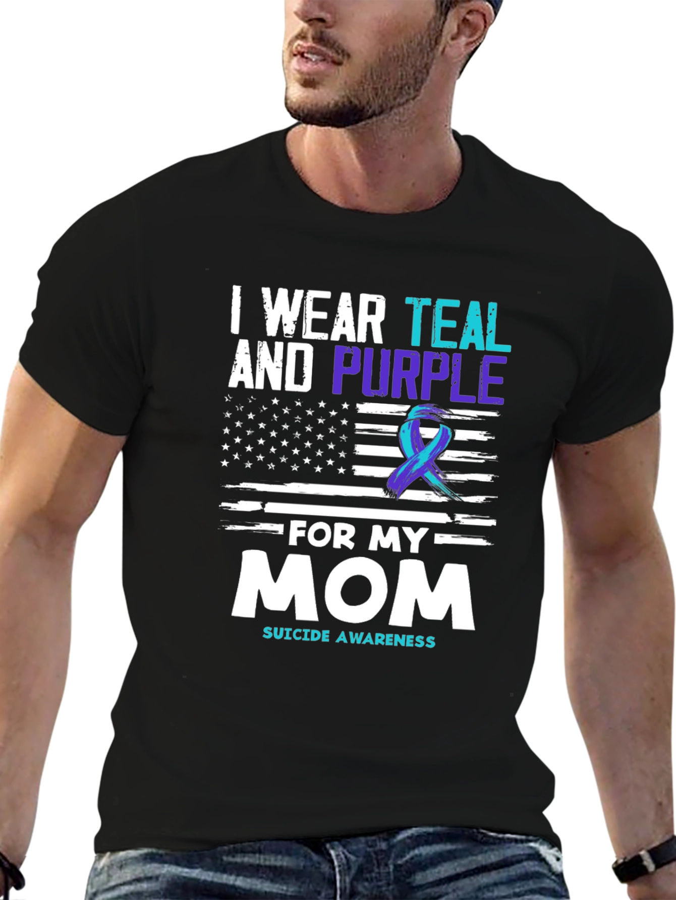 Black Teal & Purple Suicide Awareness T-Shirt - For My Mom view 6