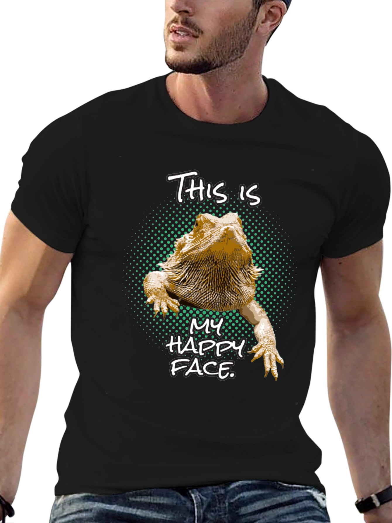 Black Bearded Dragon T-Shirt: This is My Happy Face view 6