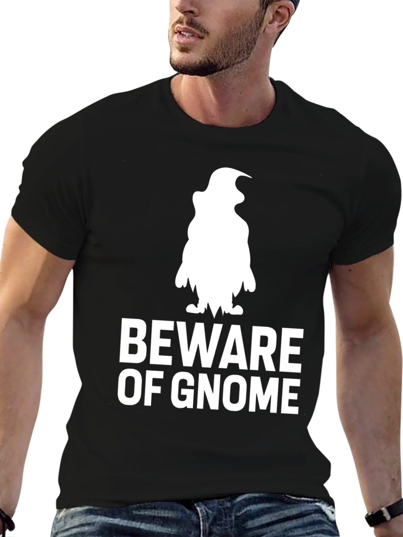 Black Beware of Gnome Graphic T-Shirt - Black view 6