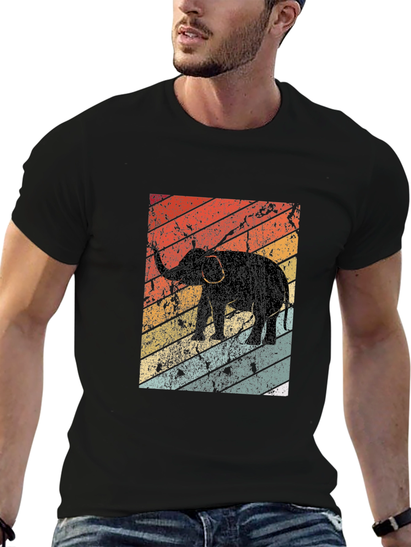 Black Retro Elephant Graphic T-Shirt - Stylish Cotton Tee view 6