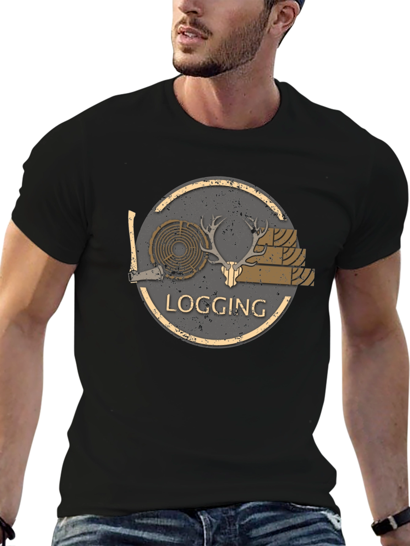 Black Logging Graphic Print Black T-Shirt view 6
