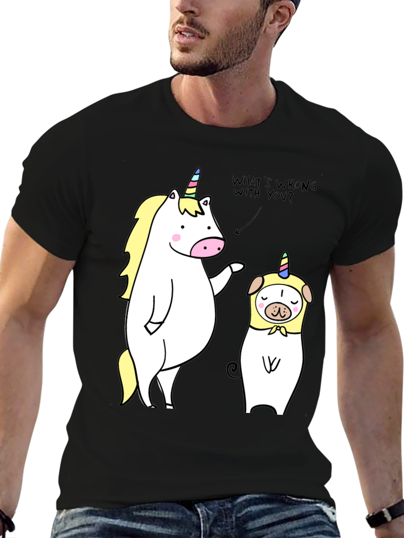 Black Unicorn & Pug Humor Tee - What's Wrong? view 6