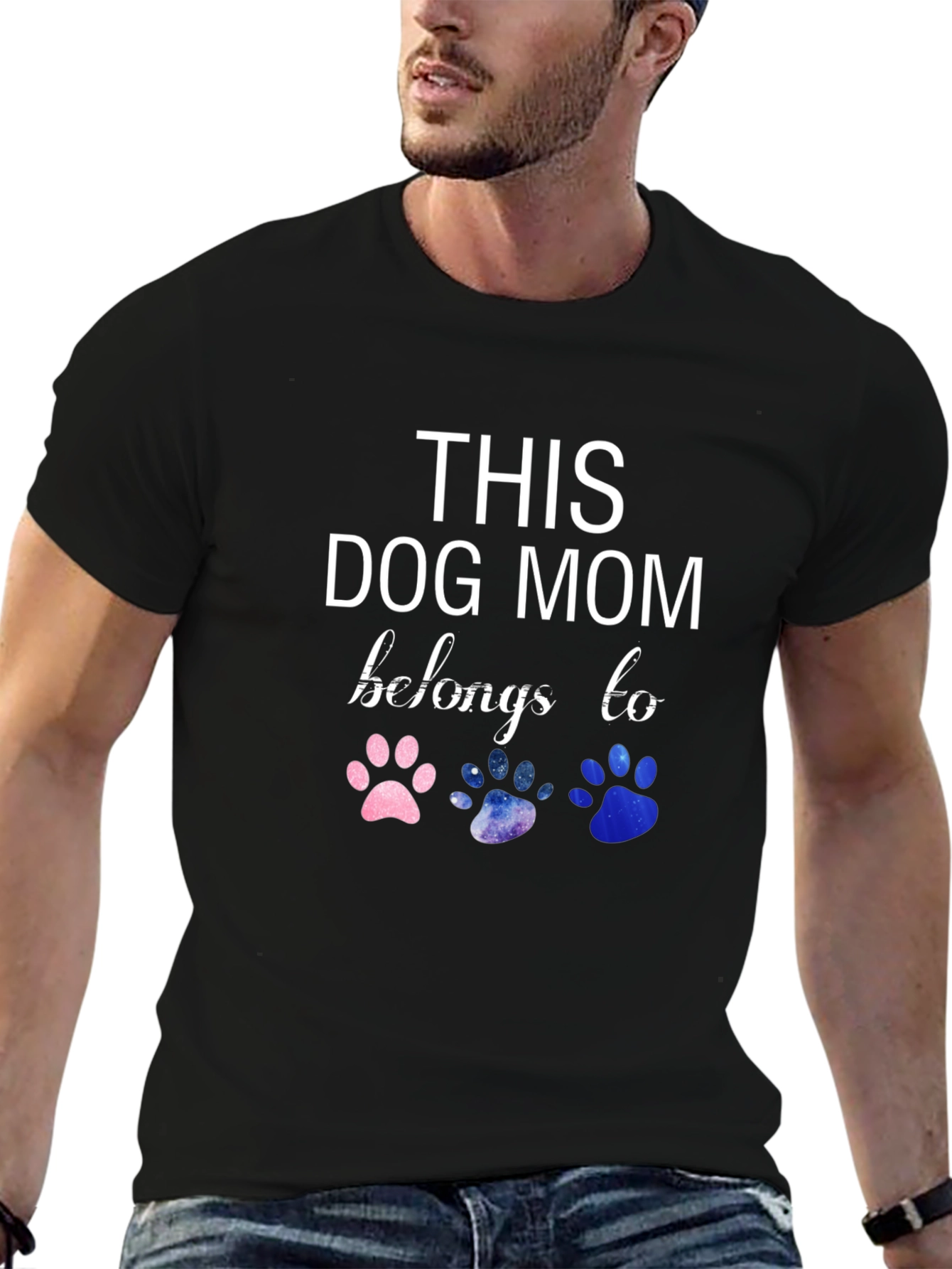 Black Dog Mom T-Shirt - Paw Print Design view 6