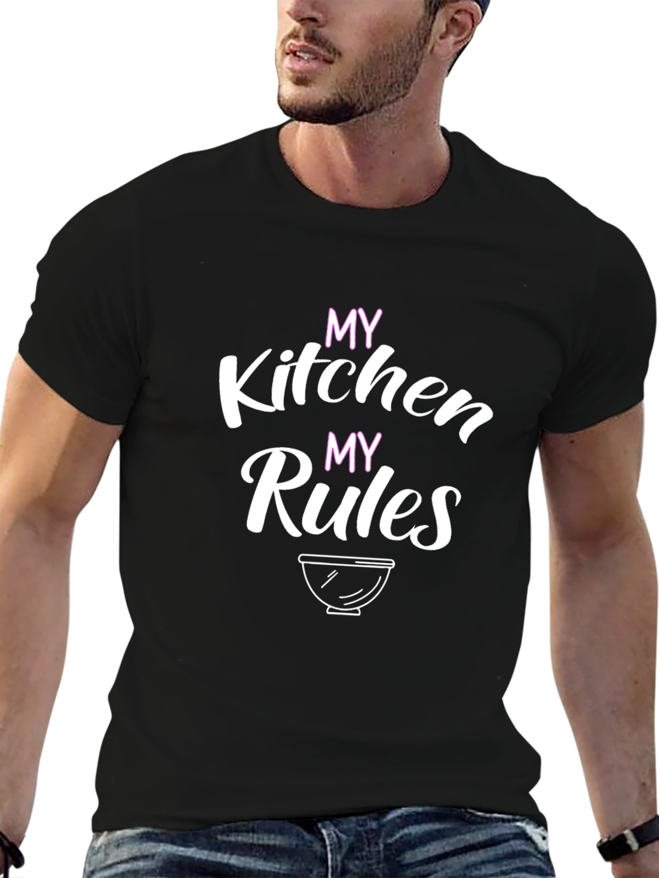 Black My Kitchen My Rules T-Shirt - Black Cotton Chef Tee view 6
