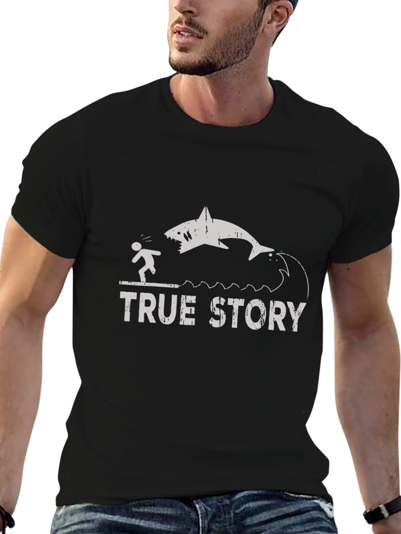 Black True Story Shark T-Shirt - Funny Graphic Tee view 6