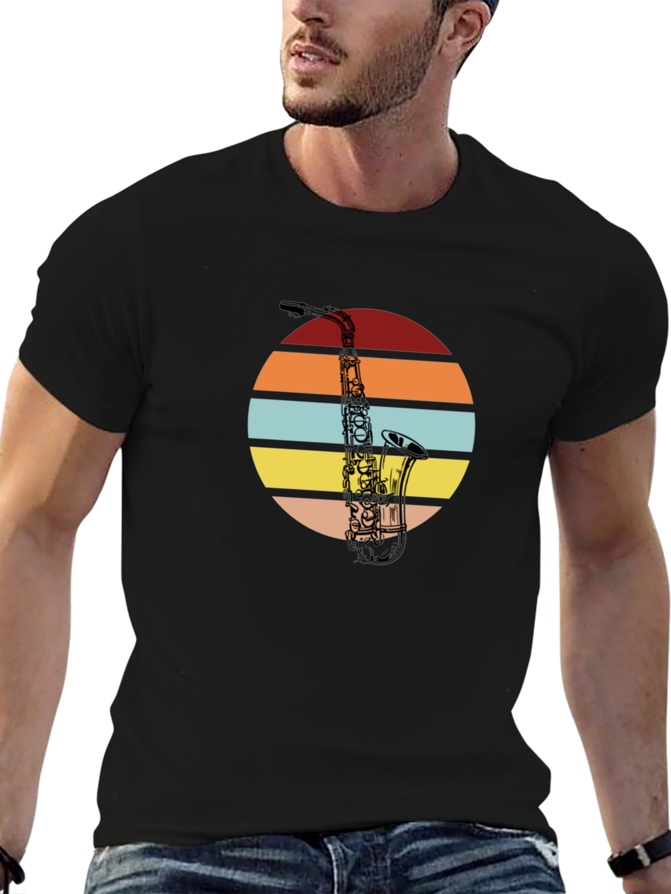 Black Saxophone Sunset Graphic Tee - Vintage Style view 6