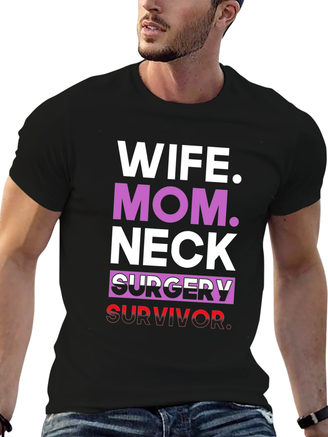 Black Wife Mom Neck Surgery Survivor Graphic Tee view 6