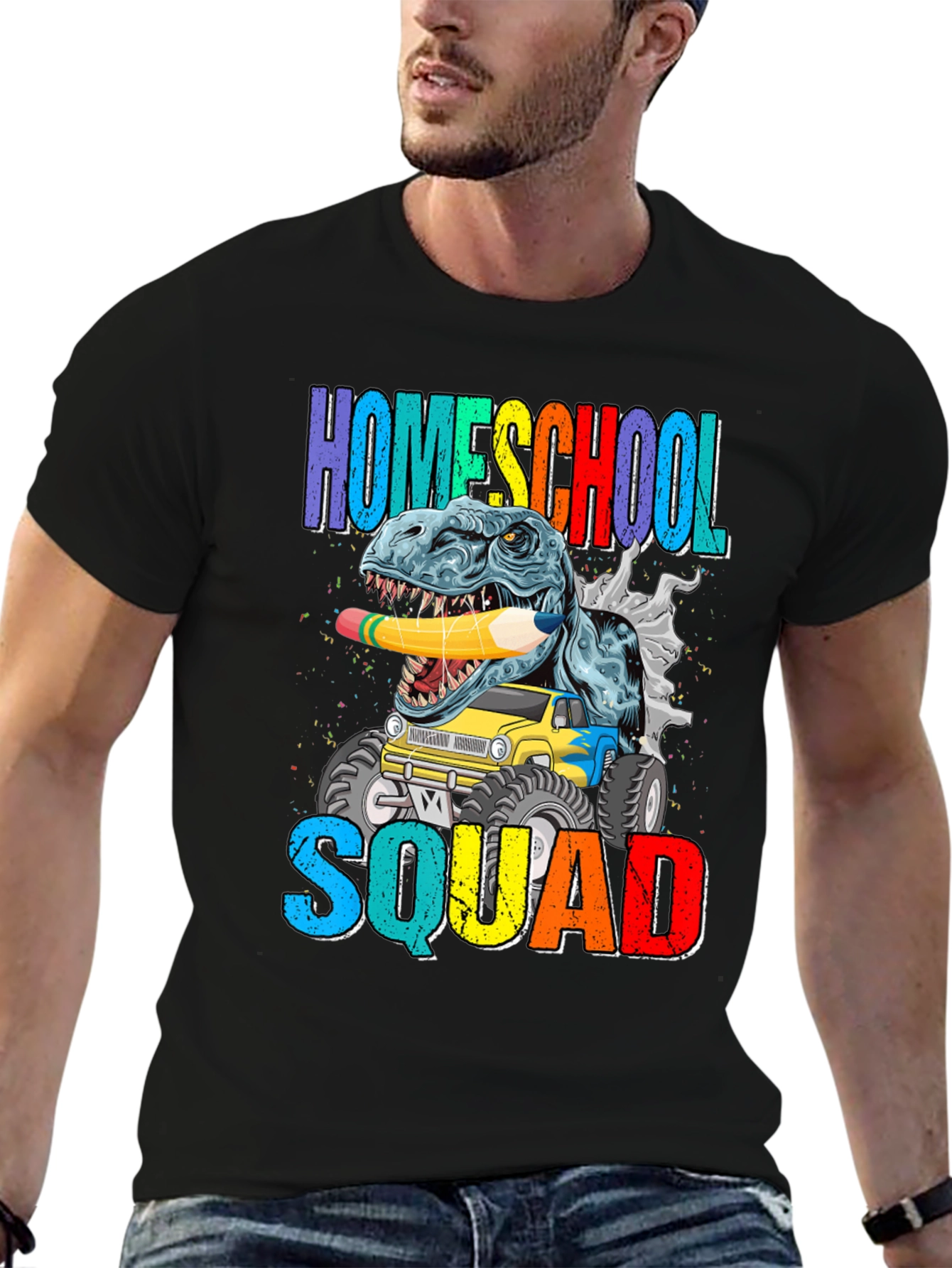 Black Homeschool Squad T-Shirt Dinosaur Monster Truck view 6