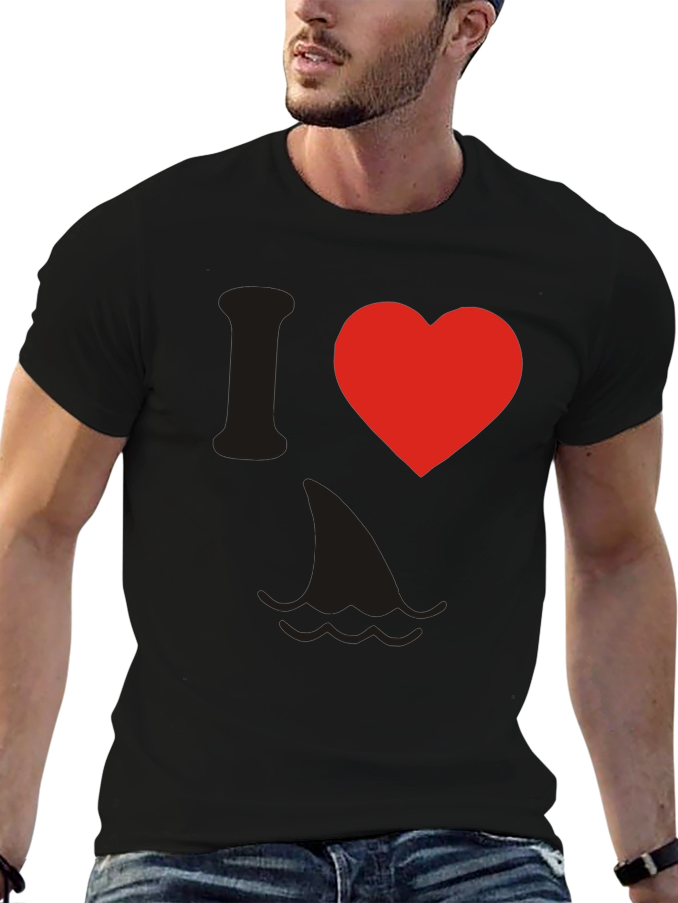 Black I Love Sharks T-Shirt - Novelty Graphic Tee view 6