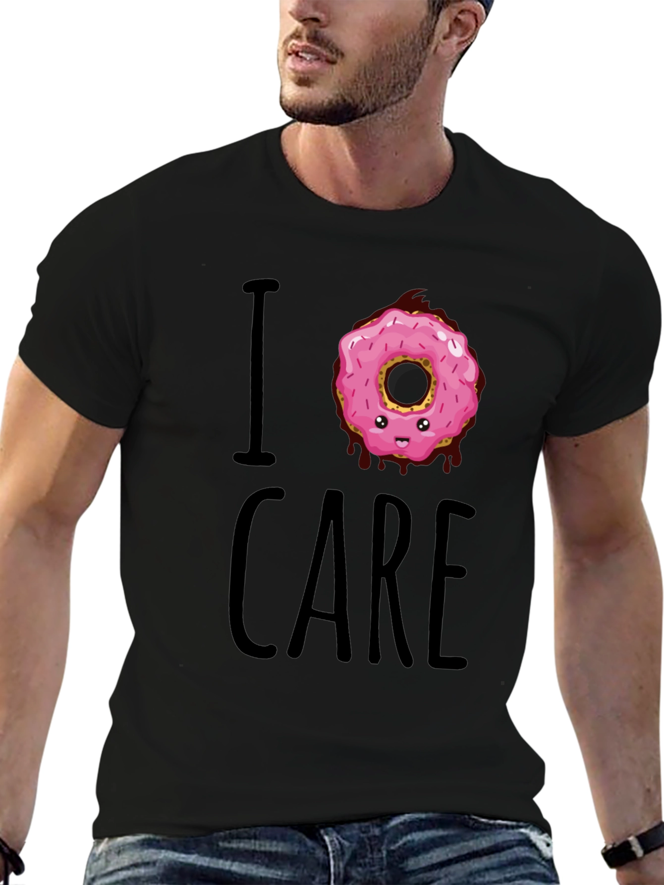 Black I Donut Care T-Shirt - Funny Graphic Tee view 6