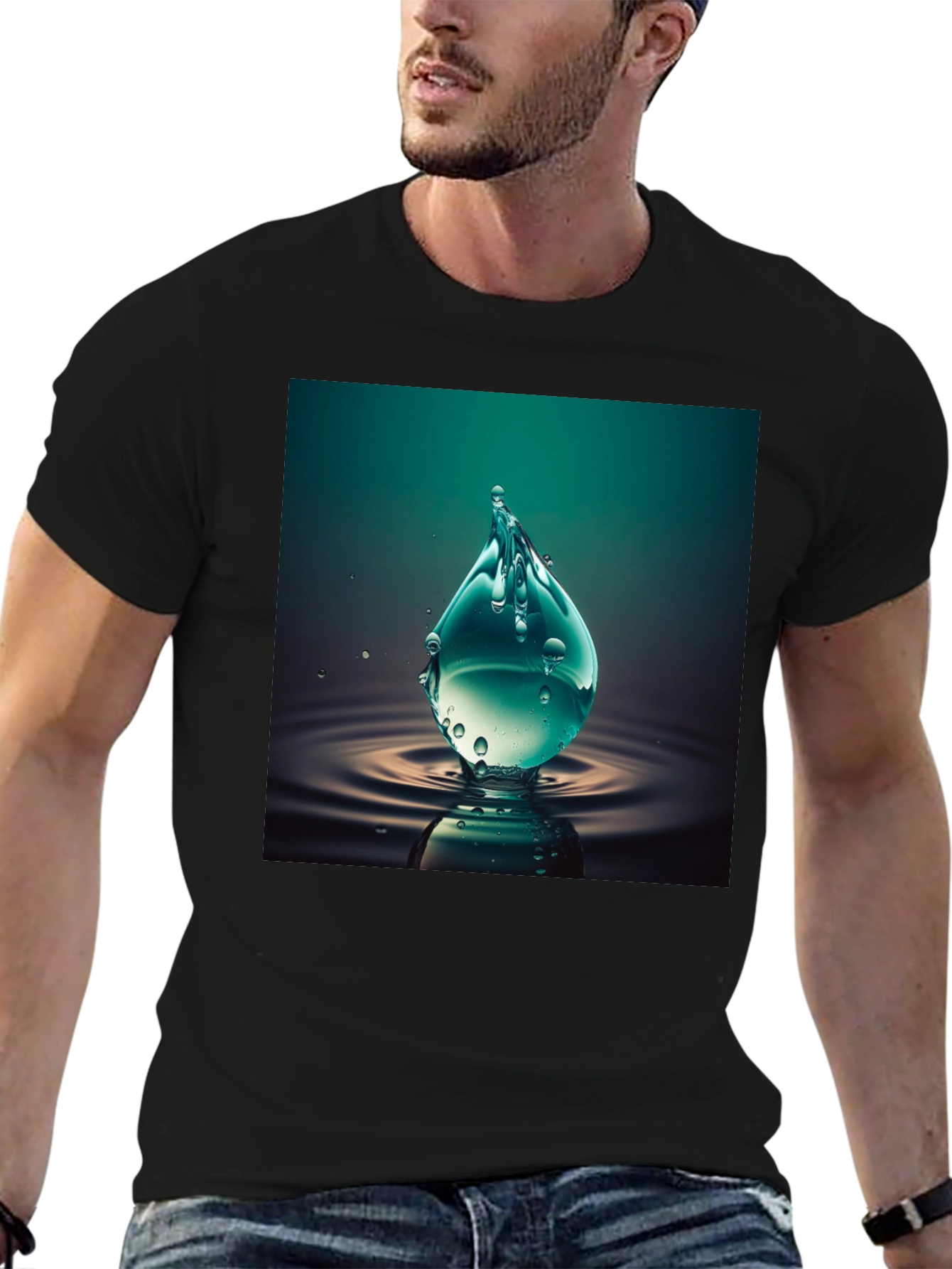 Black Water Drop Graphic Tee - Cool Black T-Shirt view 6