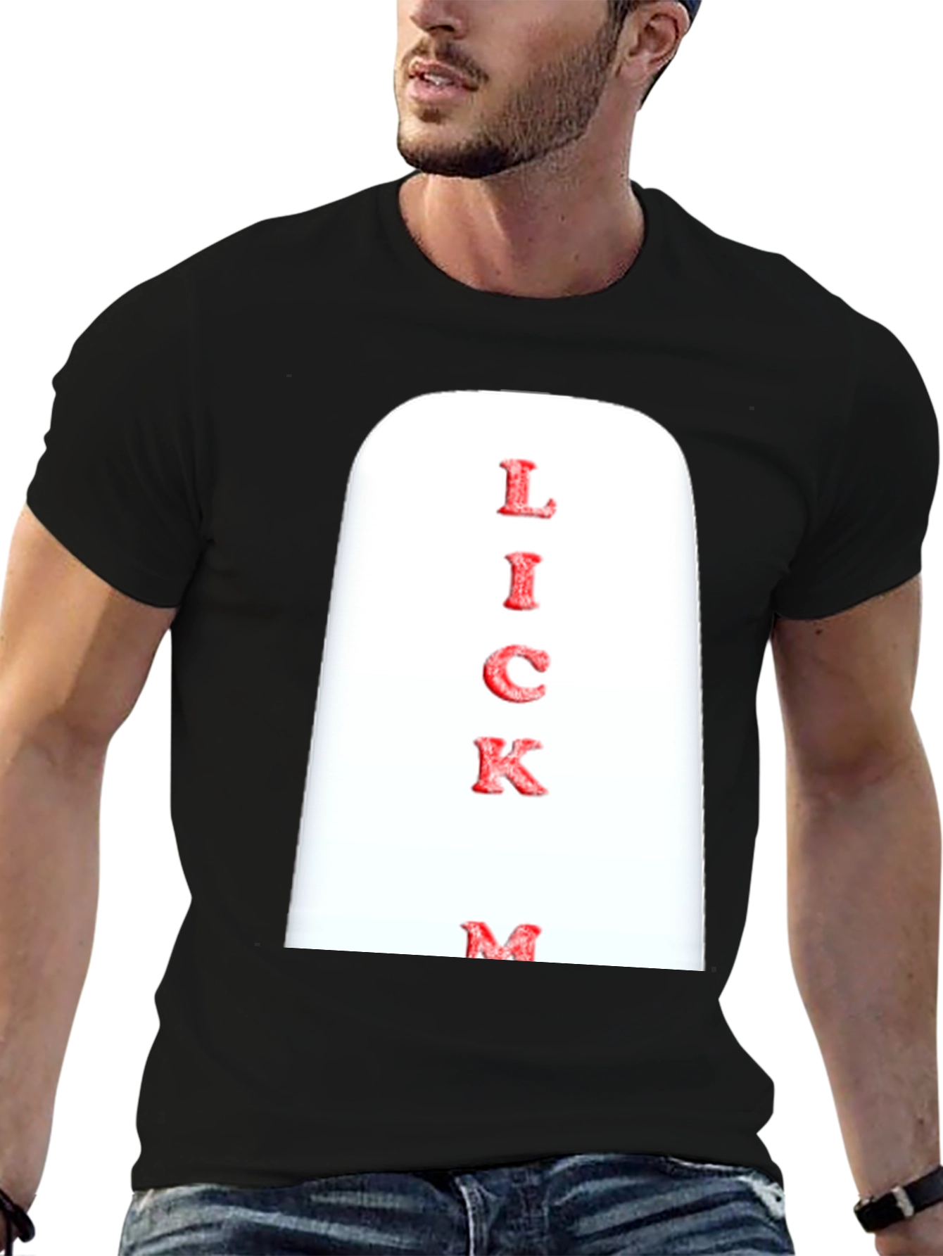 Black Novelty "Lick Me" Graphic Print Black T-Shirt view 6