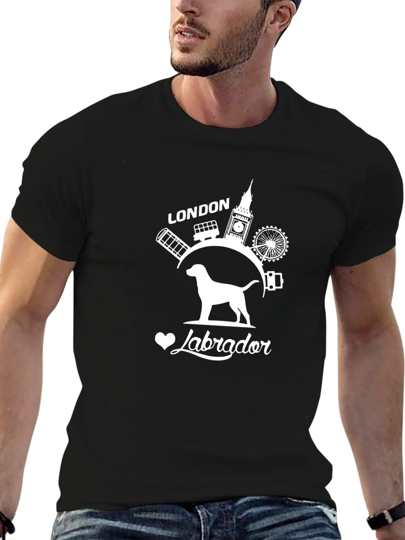 Black London Labrador Graphic Tee - Black Cotton T-Shirt view 6