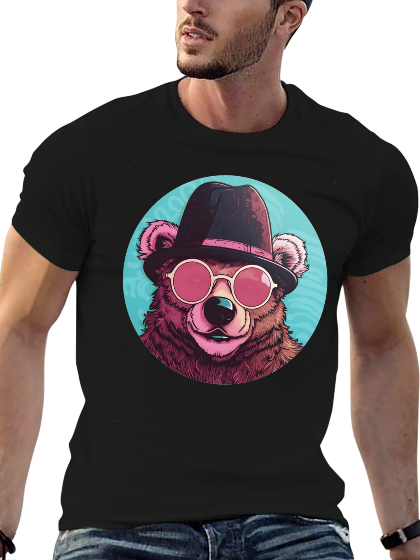 Black Cool Bear Graphic Tee - Stylish Animal Print T-Shirt view 6