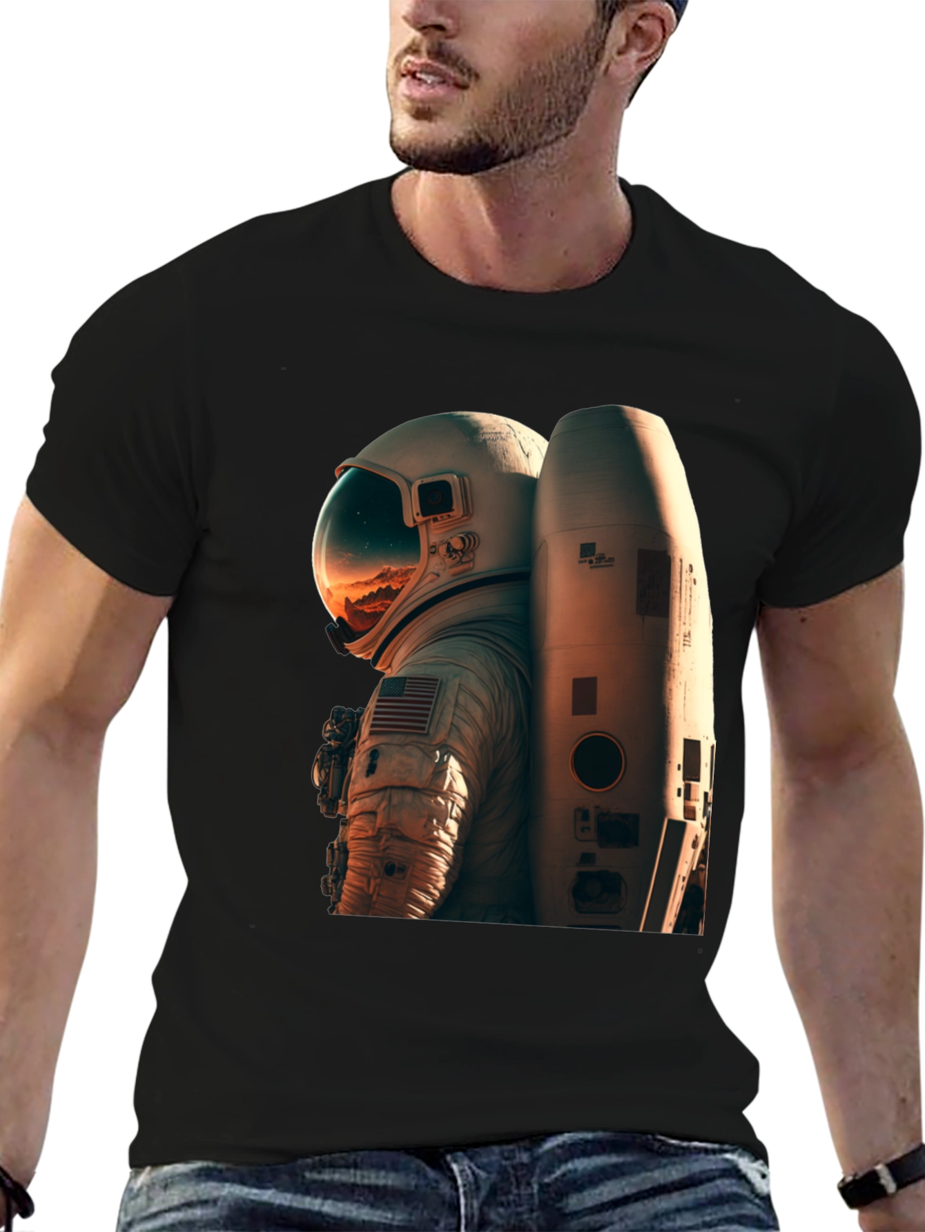Black Astronaut Graphic Tee - Black Unisex T-Shirt view 6