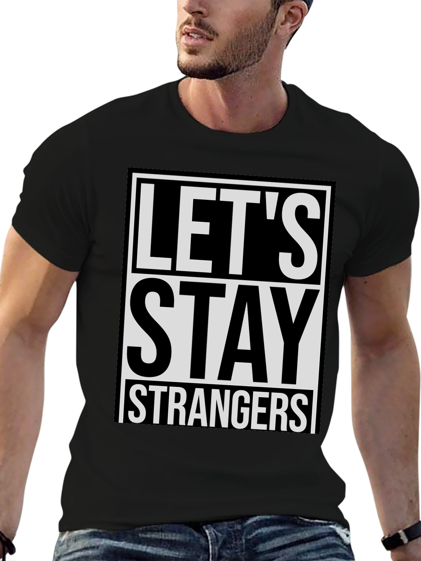 Black Let's Stay Strangers Graphic Tee - Casual Style view 6