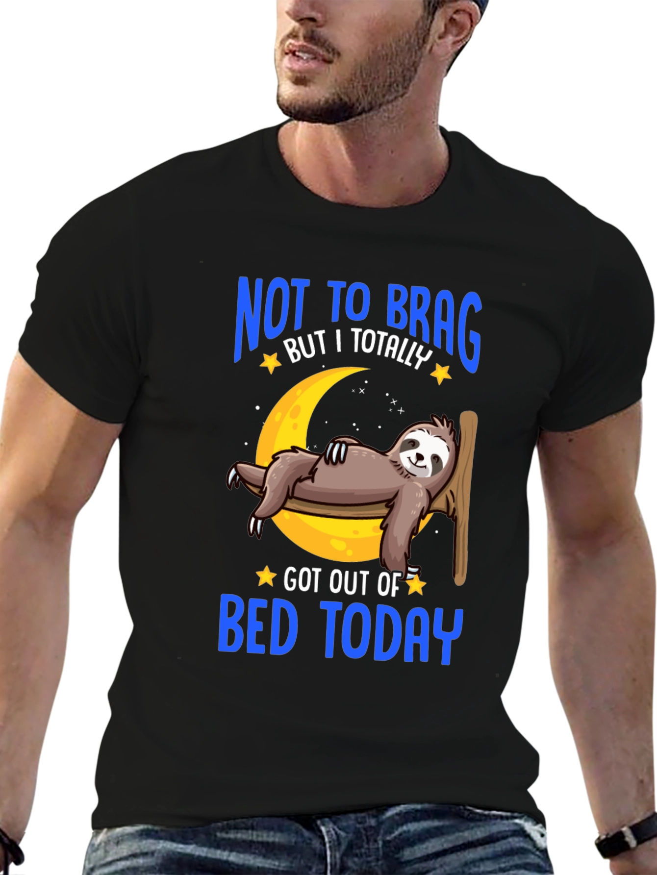 Black Funny Sloth T-Shirt - Not to Brag Got Out of Bed Today view 6