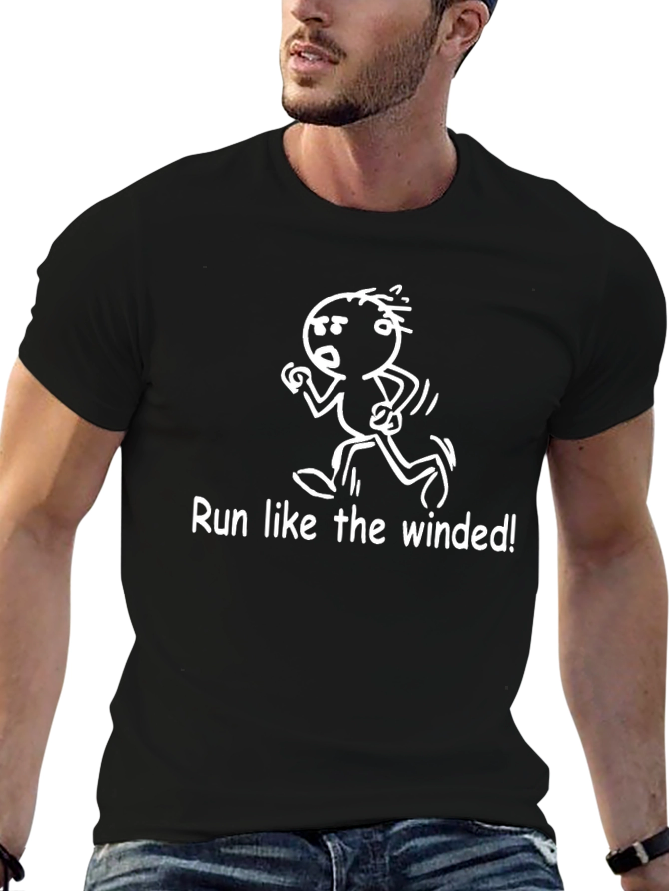 Black Funny Running T-Shirt - Run Like the Winded! view 6