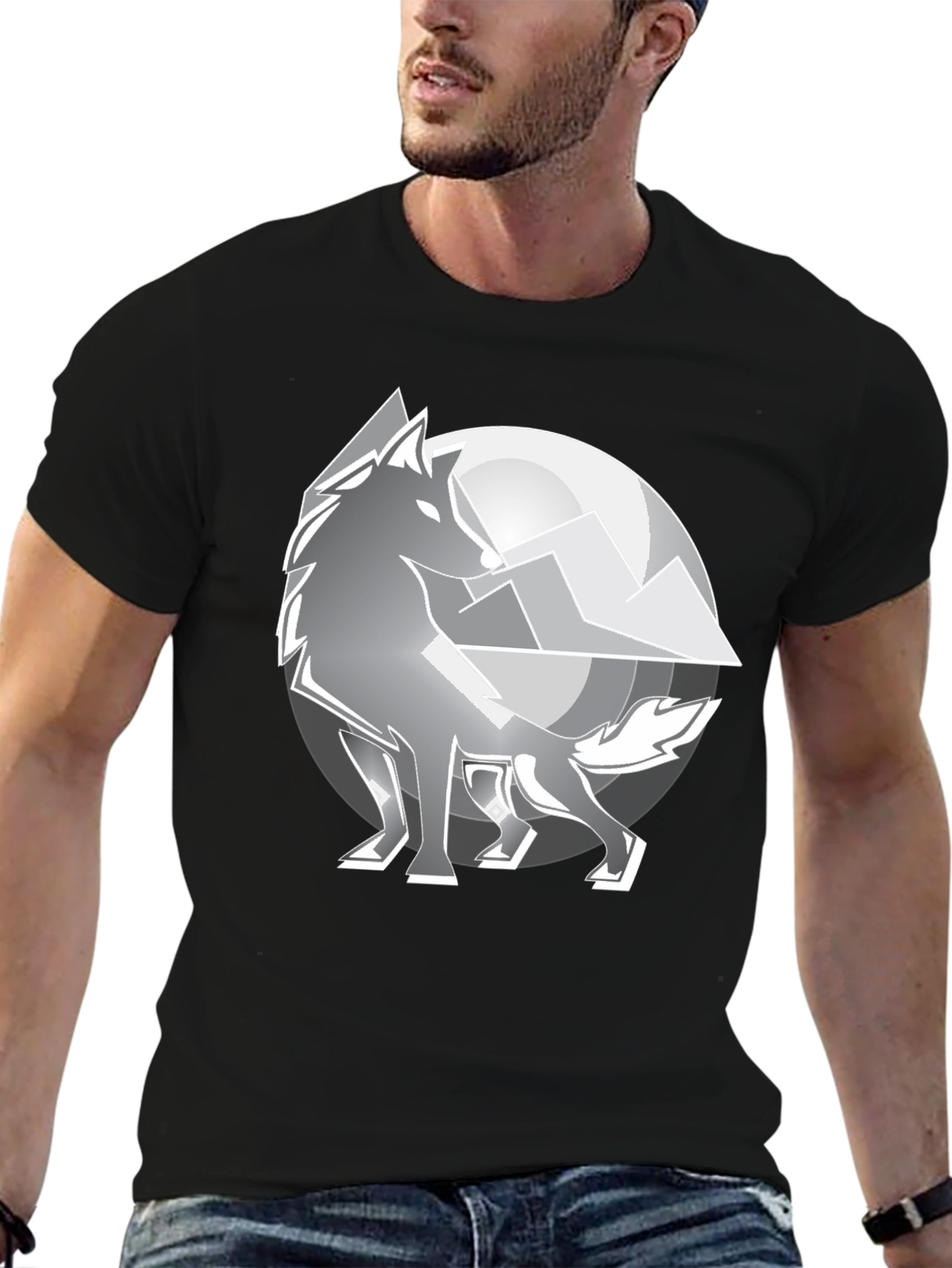 Black Wolf Moon Graphic T-Shirt - Cool Men's Black Tee view 6