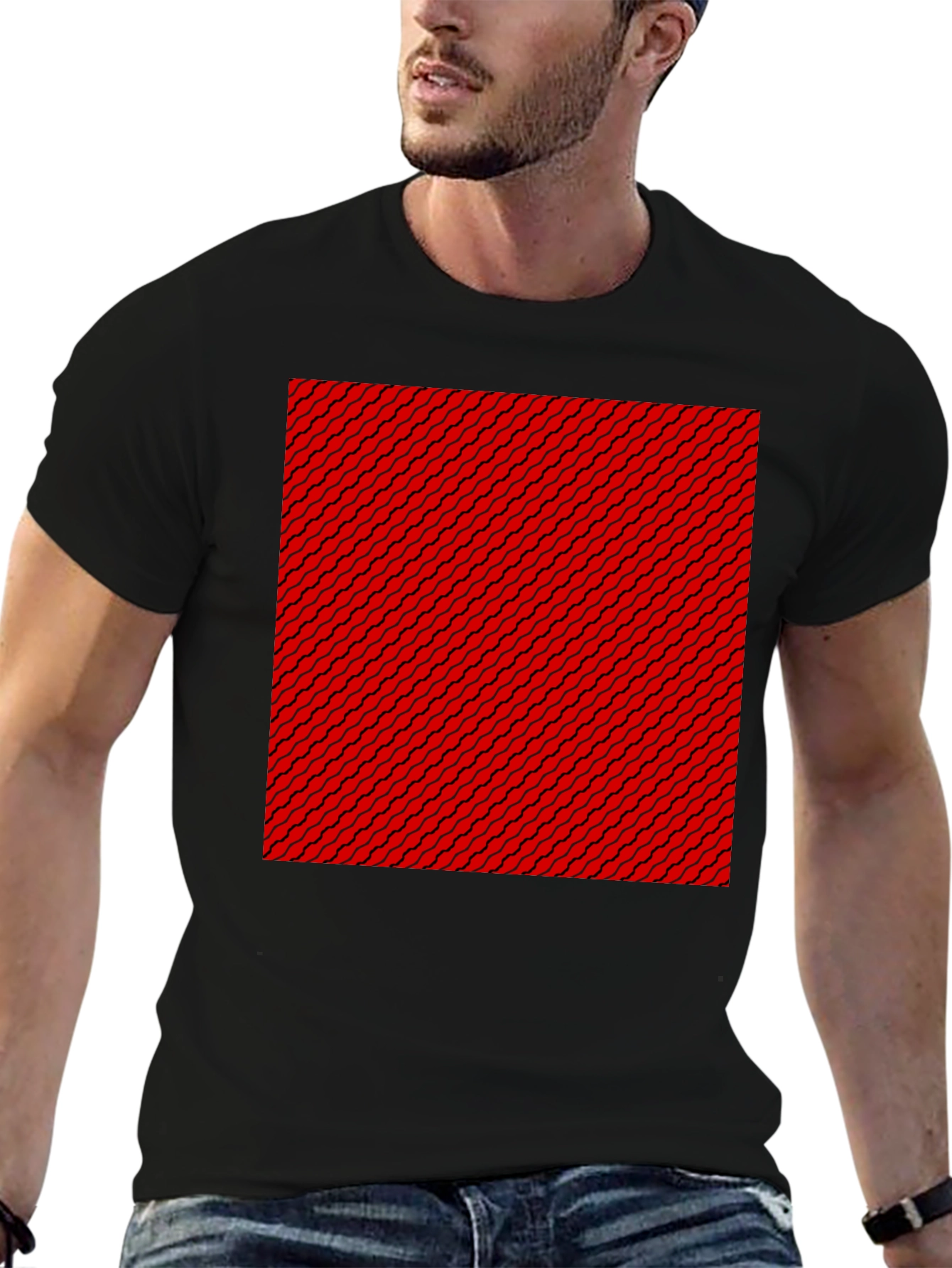 Black Patterned Graphic Tee - Black view 6