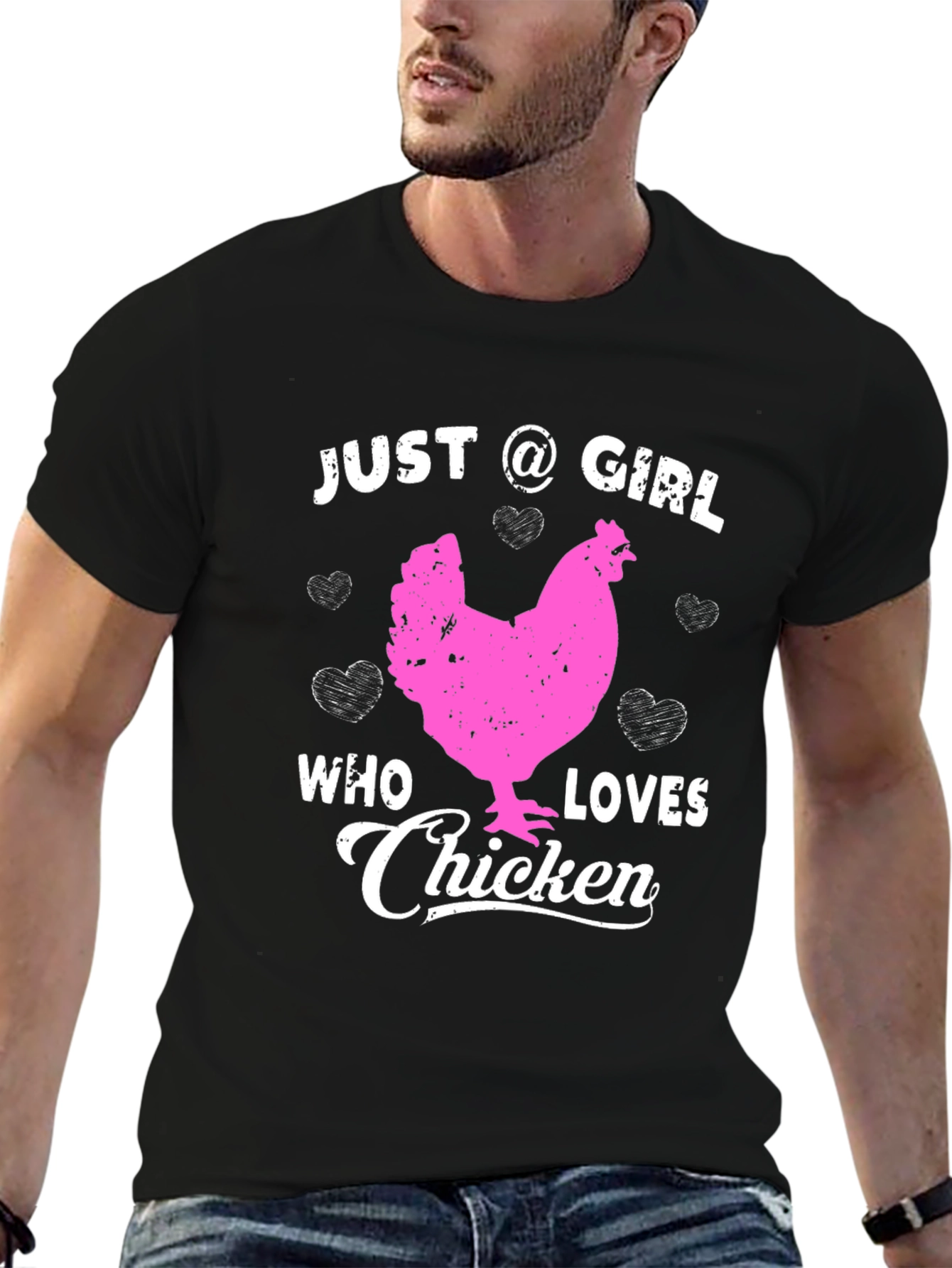 Black Just a Girl Who Loves Chicken T-Shirt view 6
