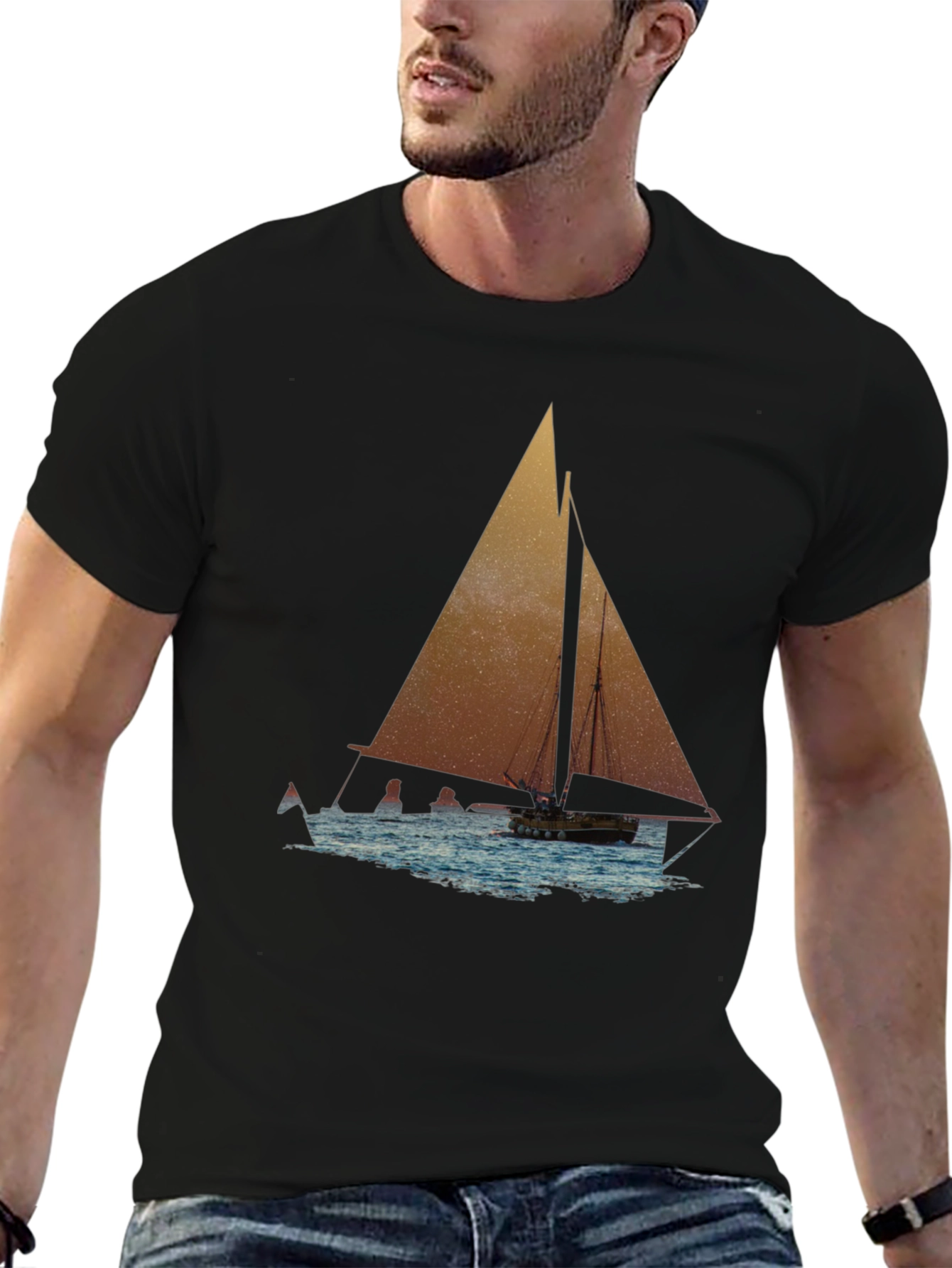 Black Sailboat Graphic Tee - Black Cotton Blend view 6
