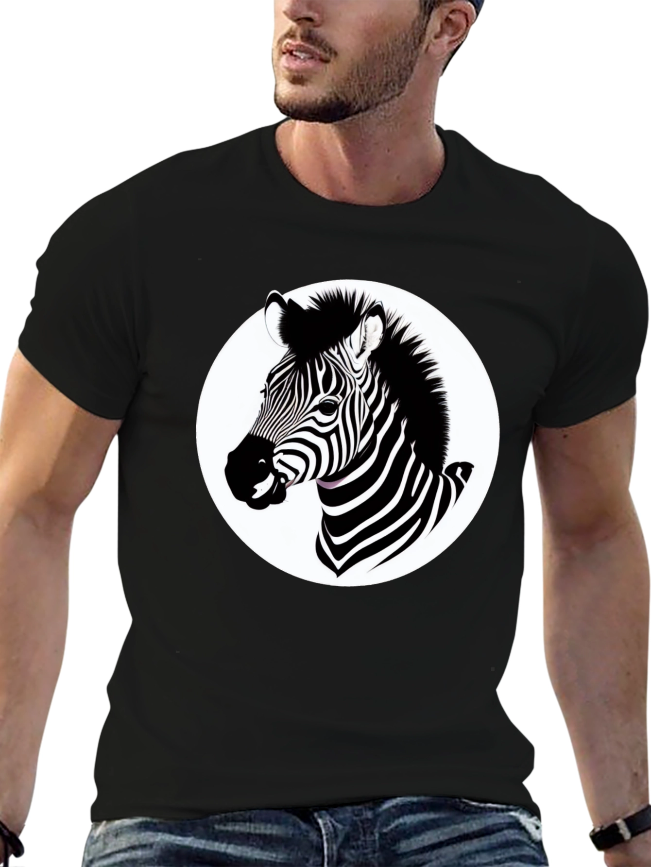 Black Zebra Graphic T-Shirt - Black Cotton Blend Tee view 6