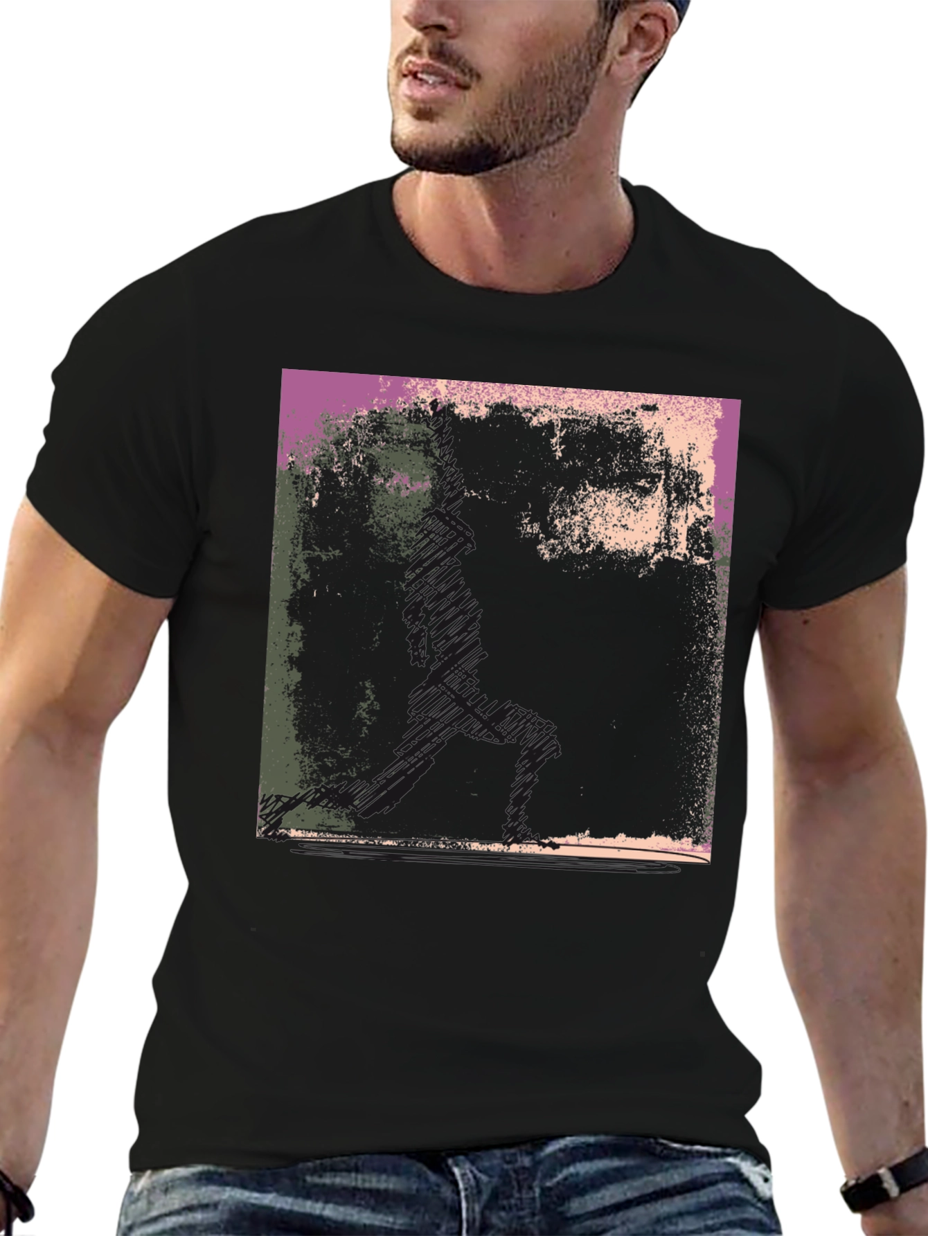 Black Abstract Graphic Print Black T-Shirt view 6