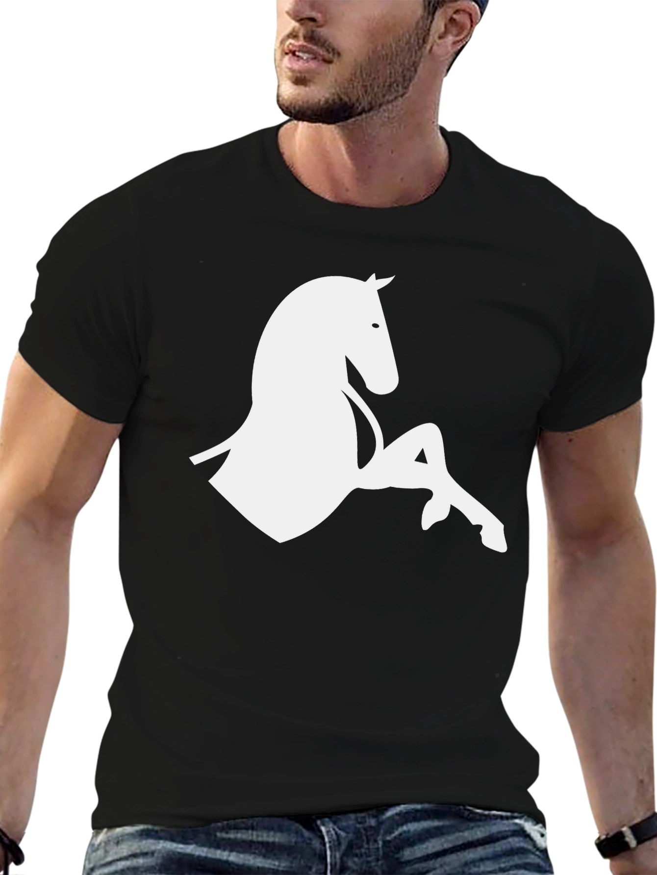Black Horse Silhouette Graphic Black T-Shirt view 6