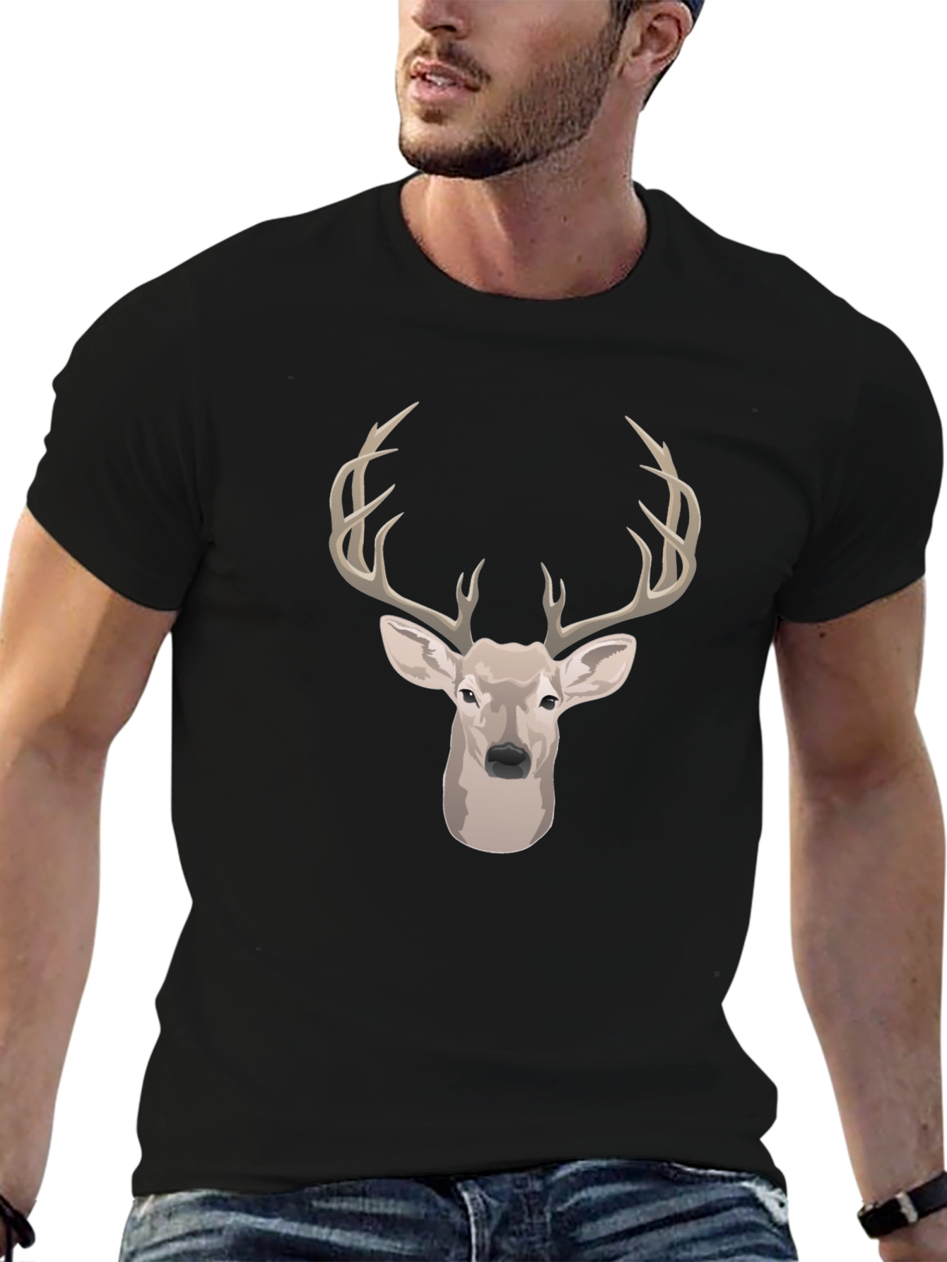 Black Deer Head Graphic Print Black T-Shirt view 6
