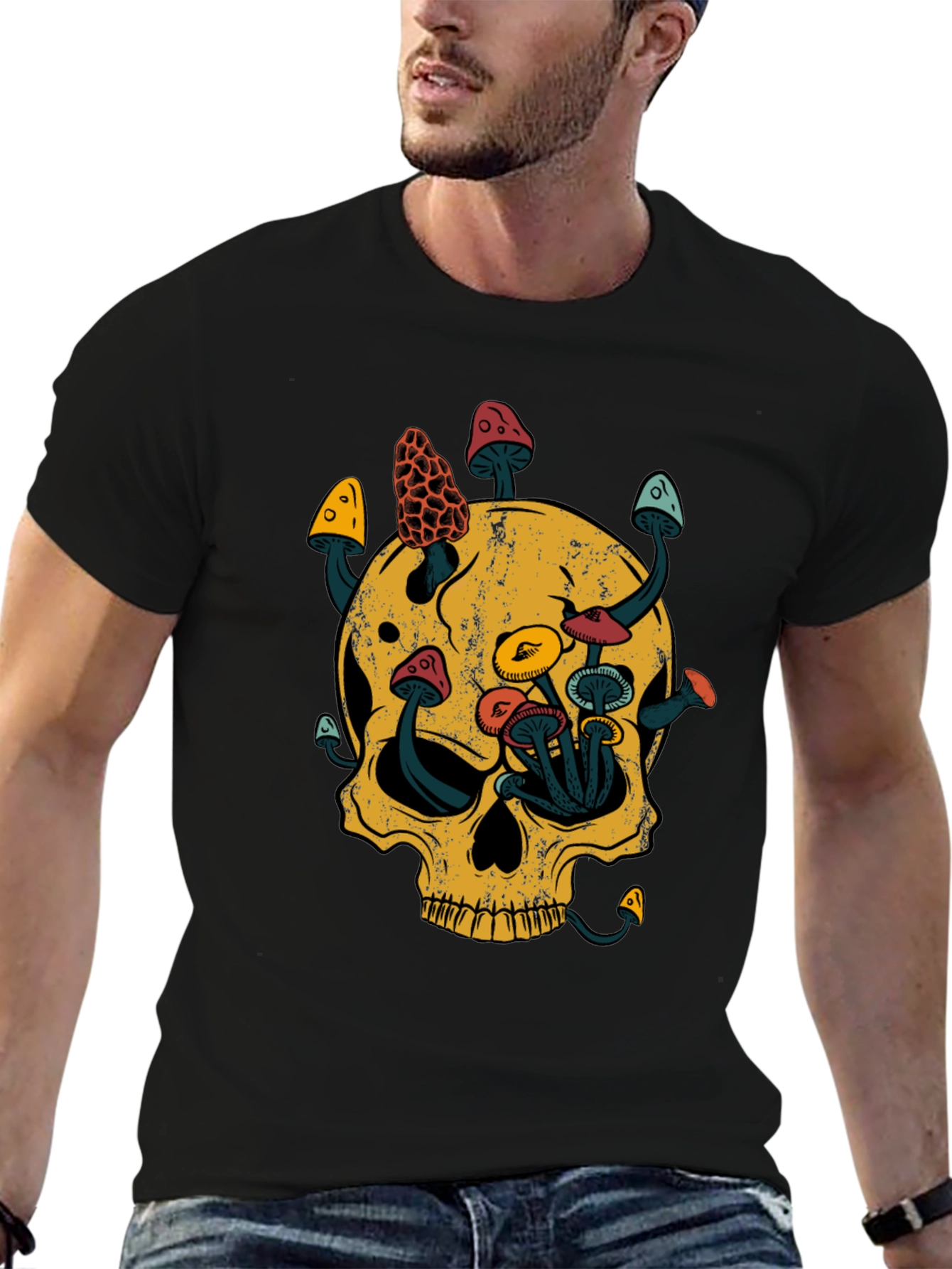 Black Skull & Mushroom Graphic Tee - Black view 6