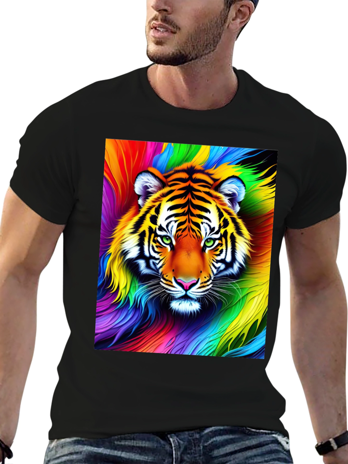 Black Rainbow Tiger Graphic Tee - Vibrant Unisex Shirt view 6
