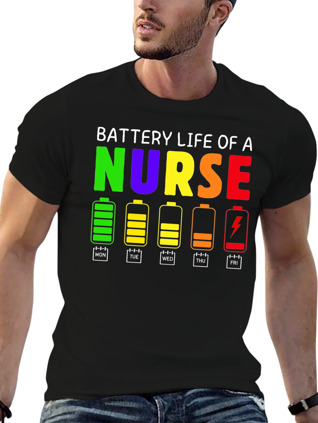 Black Battery Life of a Nurse T-Shirt view 6