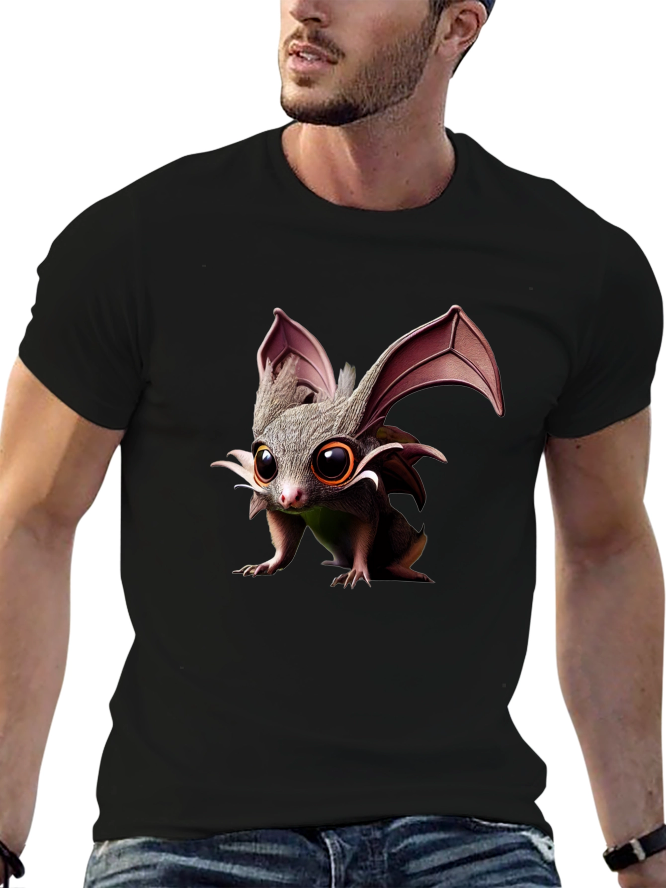 Black Cute Bat T-Shirt - Unisex Black Tee view 6