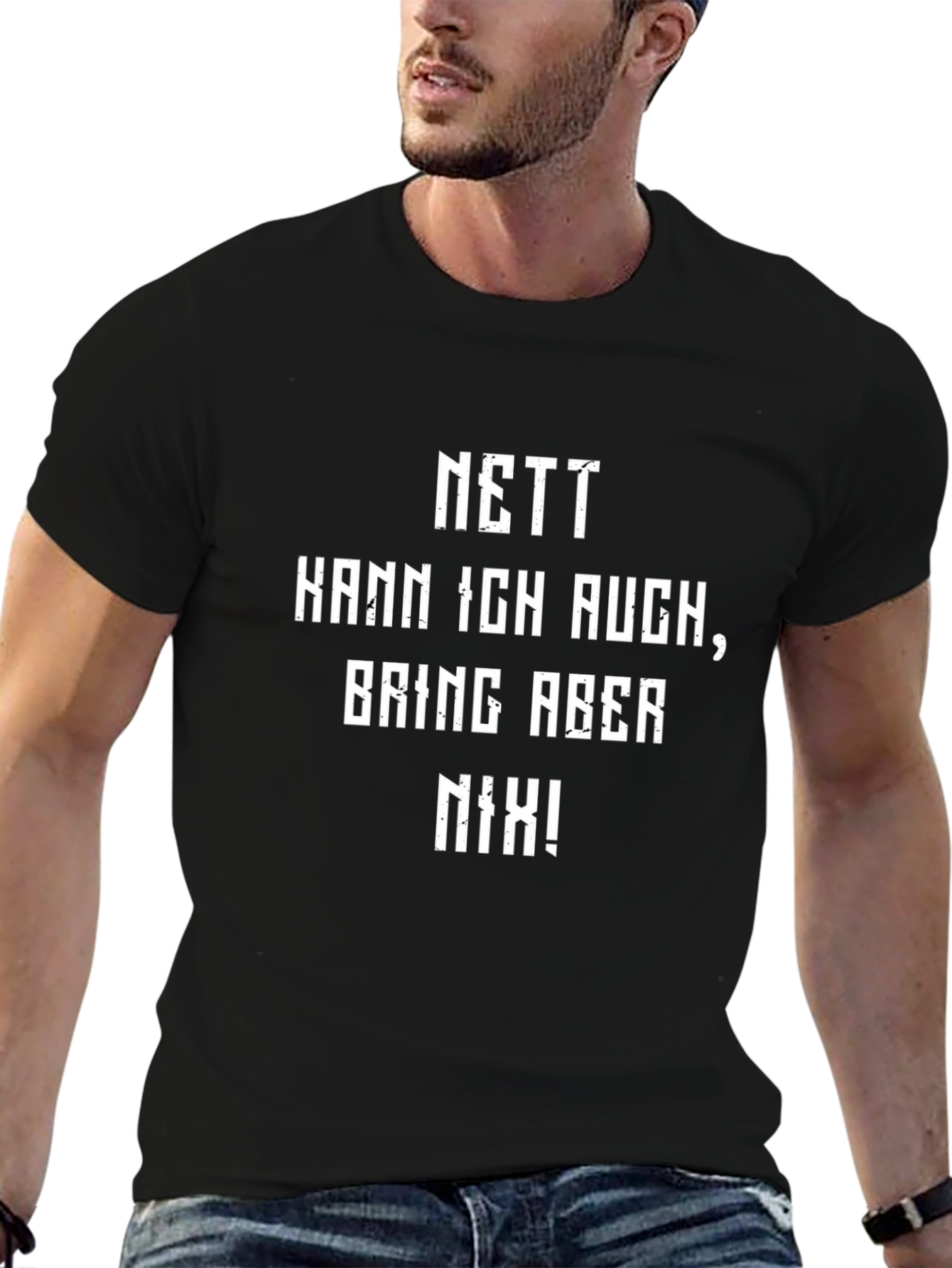 Black Nett Kann Ich Auch Men's Black Graphic T-Shirt view 6